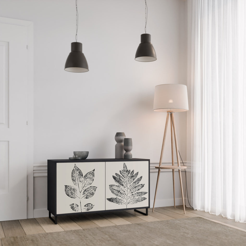 LEAFY STAMPS 2-Door Sideboard in Black Finish