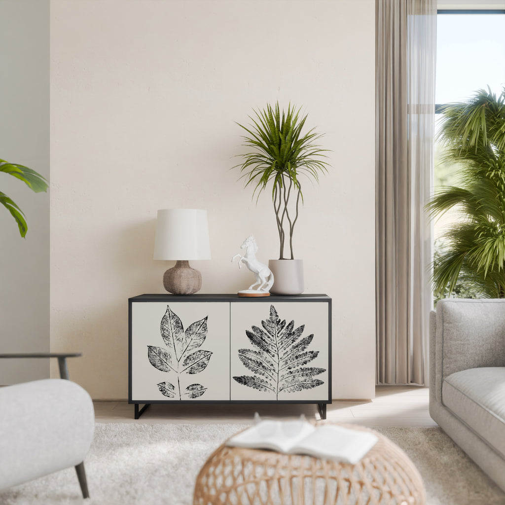 LEAFY STAMPS 2-Door Sideboard in Black Finish