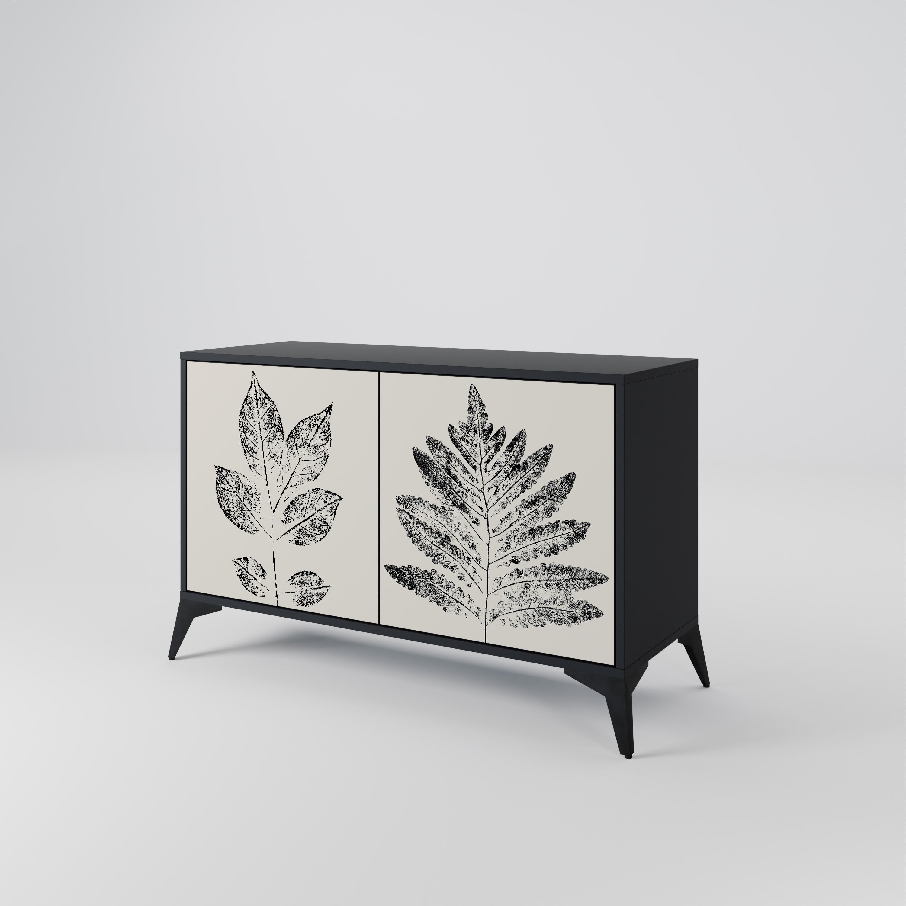 LEAFY STAMPS 2-Door Sideboard in Black Finish
