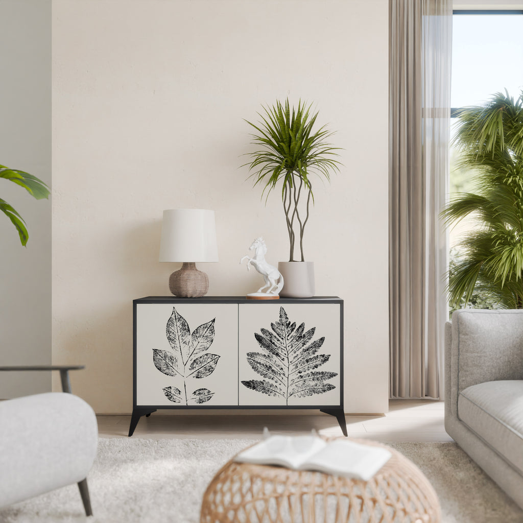 LEAFY STAMPS 2-Door Sideboard in Black Finish