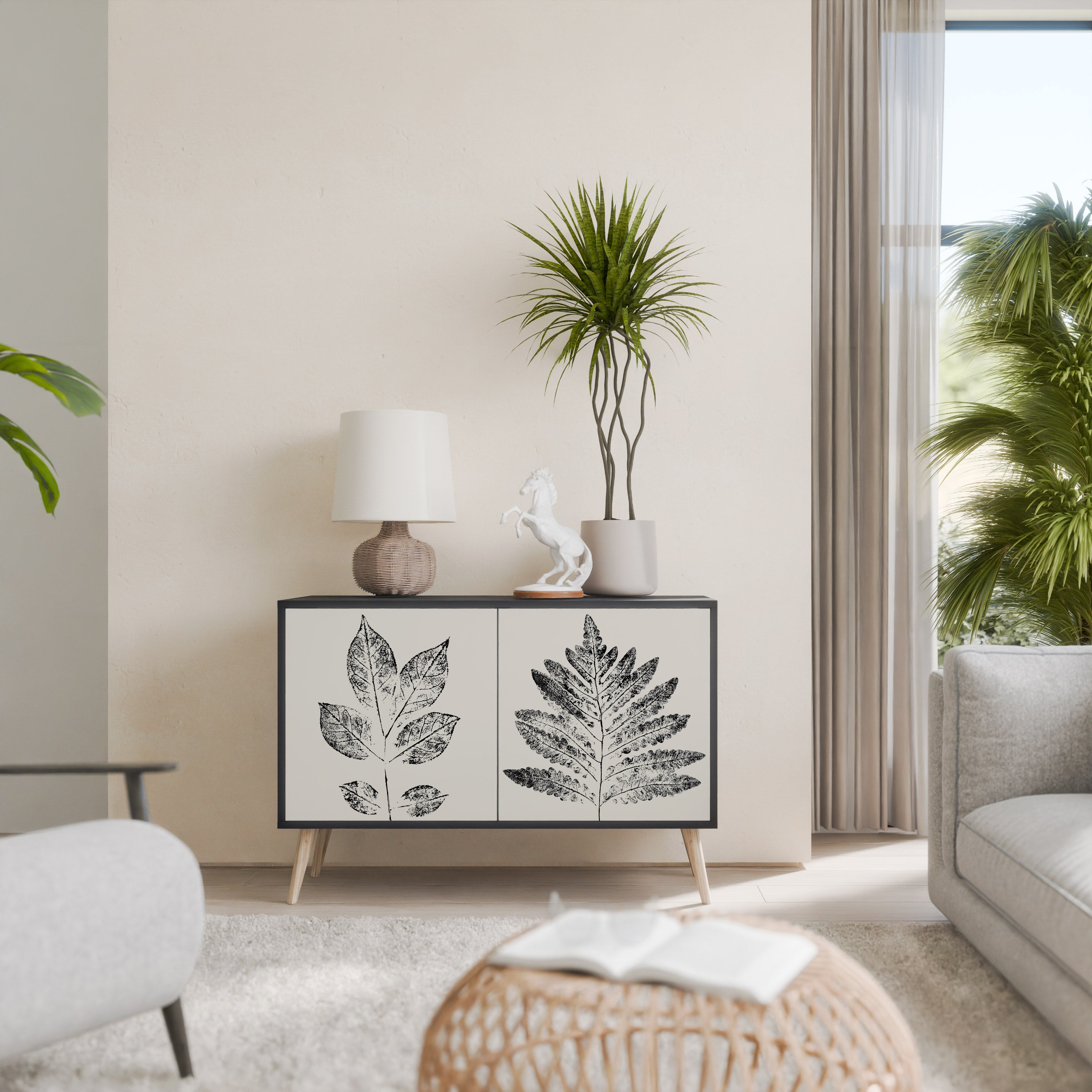 LEAFY STAMPS 2-Door Sideboard in Black Finish