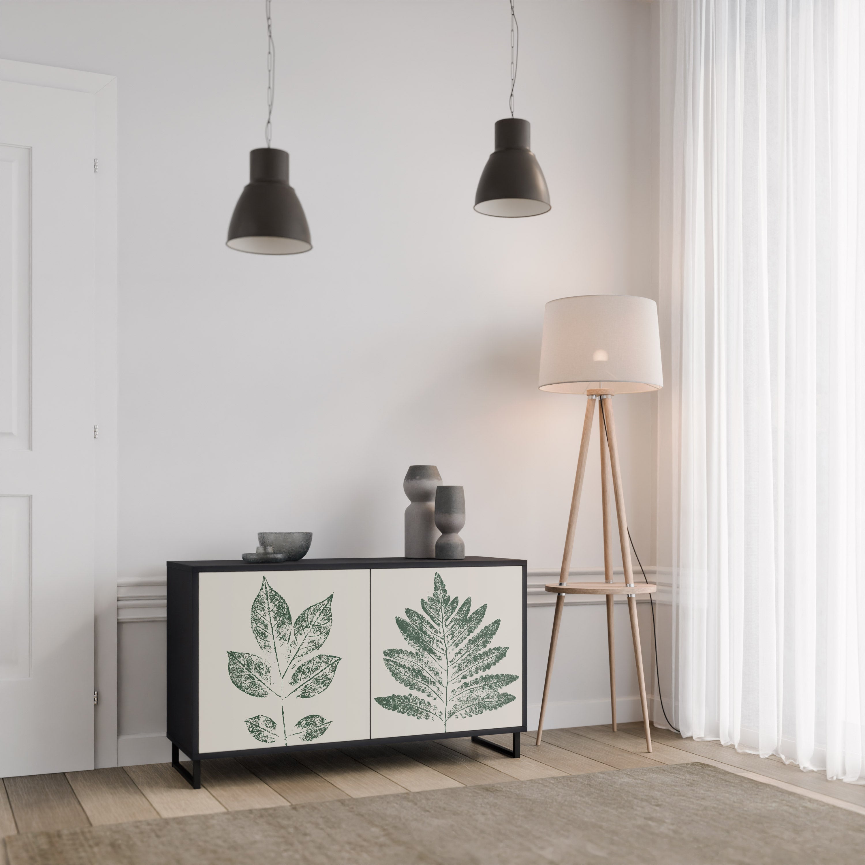 GREEN LEAFY STAMPS 2-Door Sideboard in Black Finish