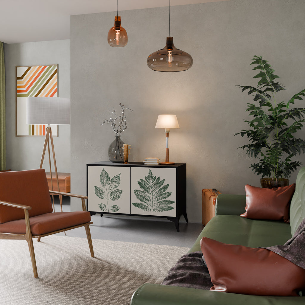 GREEN LEAFY STAMPS 2-Door Sideboard in Black Finish