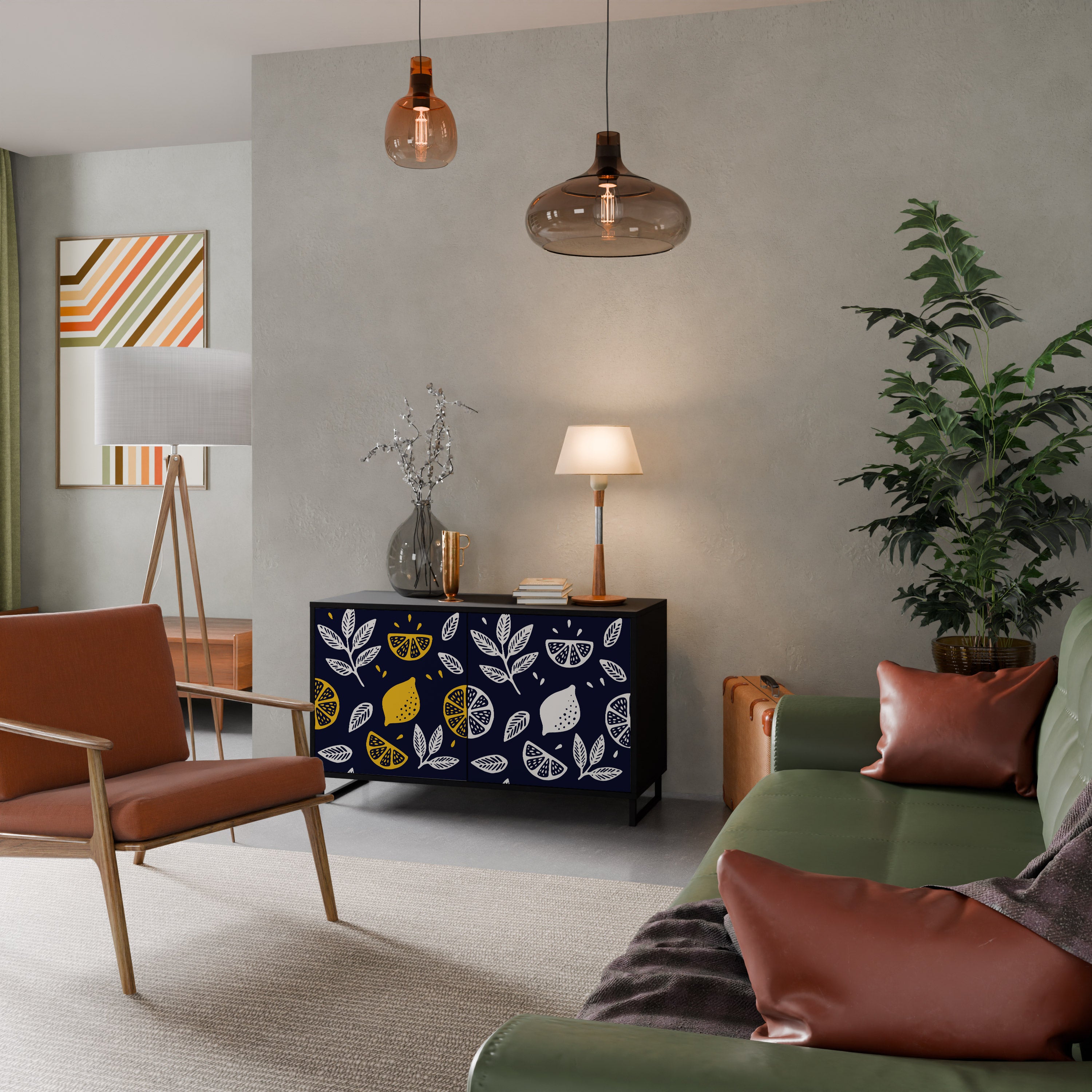 CITRUS BLACK AND WHITE 2-Door Sideboard in Black Finish