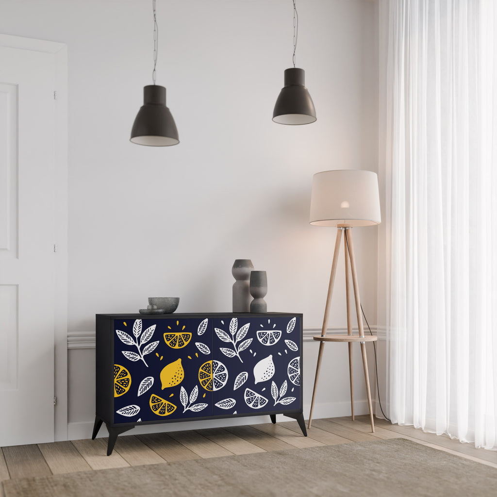 CITRUS BLACK AND WHITE 2-Door Sideboard in Black Finish
