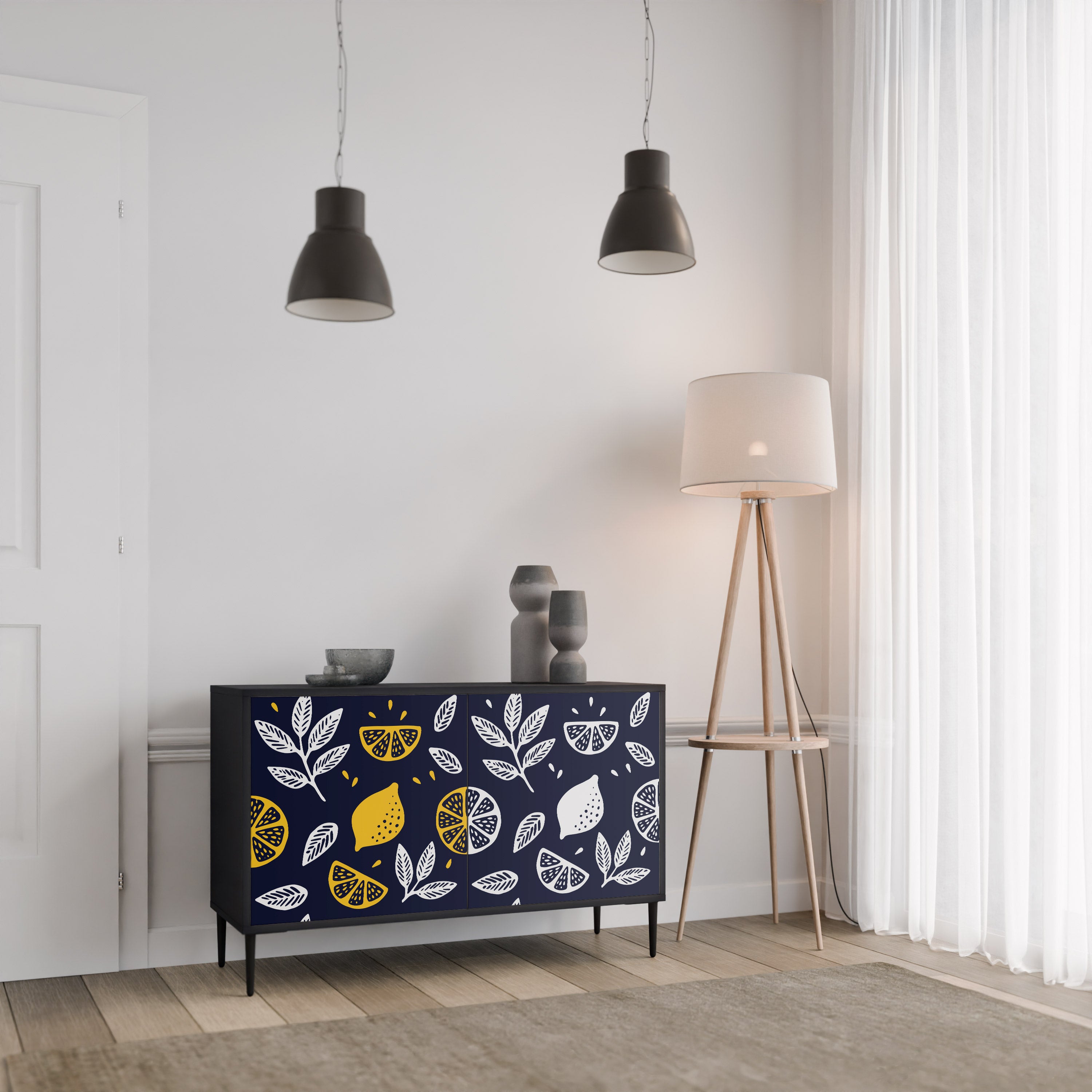 CITRUS BLACK AND WHITE 2-Door Sideboard in Black Finish