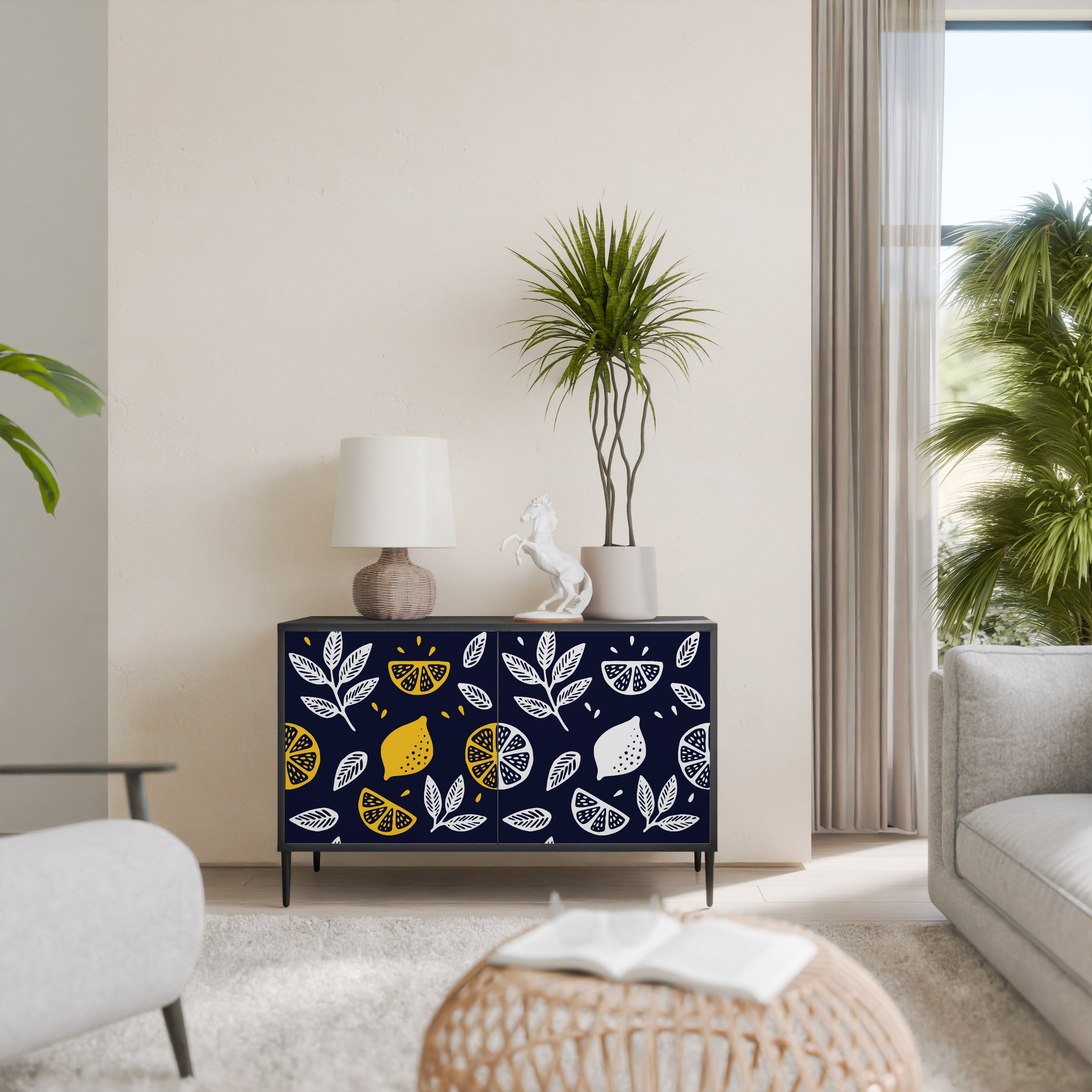 CITRUS BLACK AND WHITE 2-Door Sideboard in Black Finish