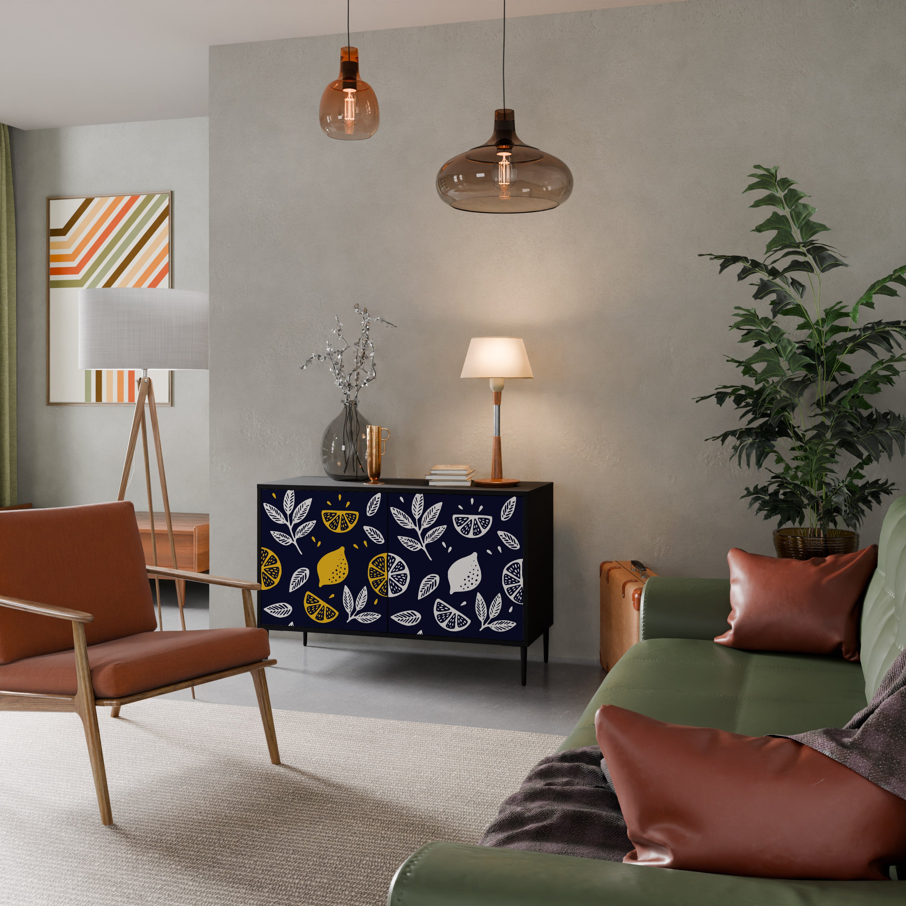 CITRUS BLACK AND WHITE 2-Door Sideboard in Black Finish