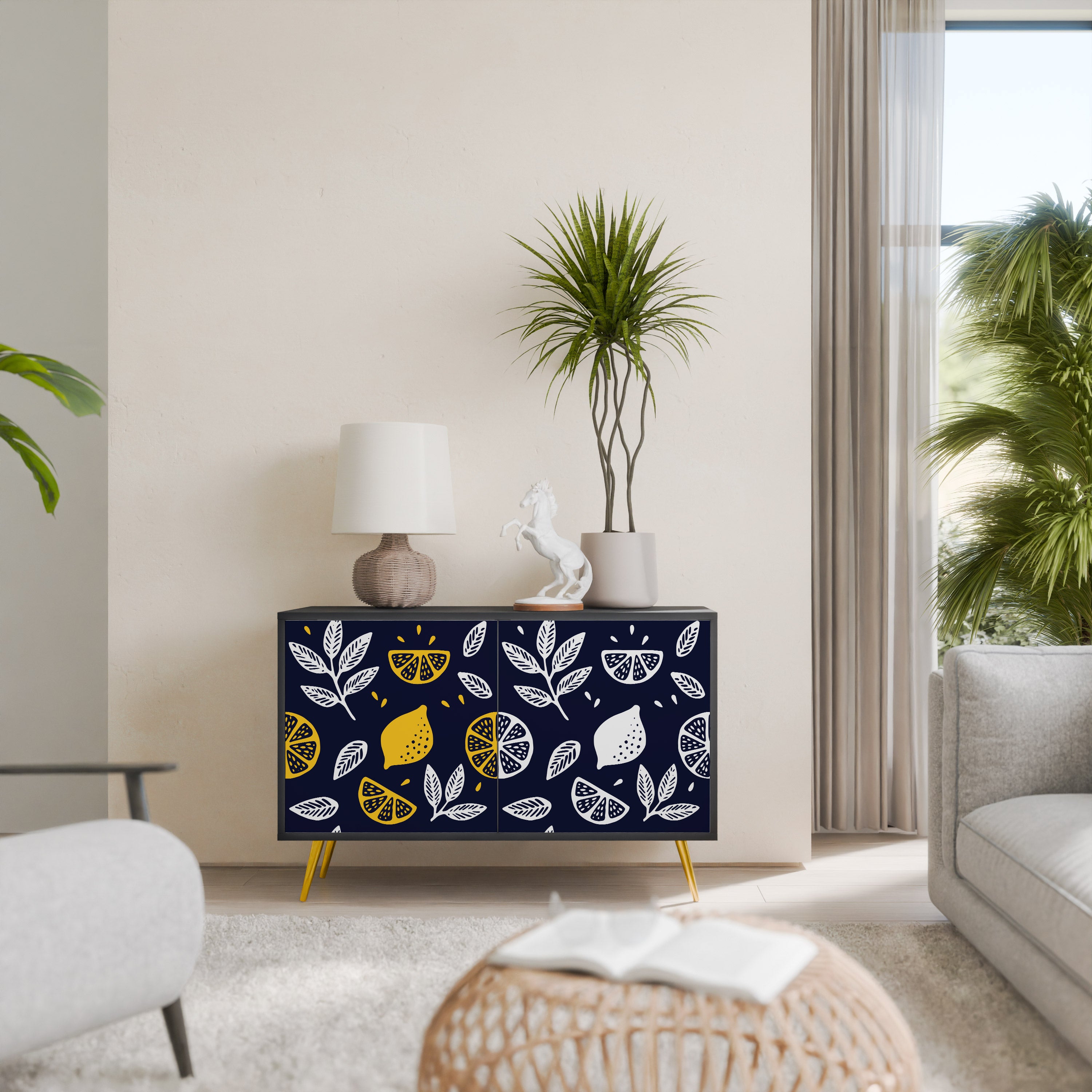 CITRUS BLACK AND WHITE 2-Door Sideboard in Black Finish