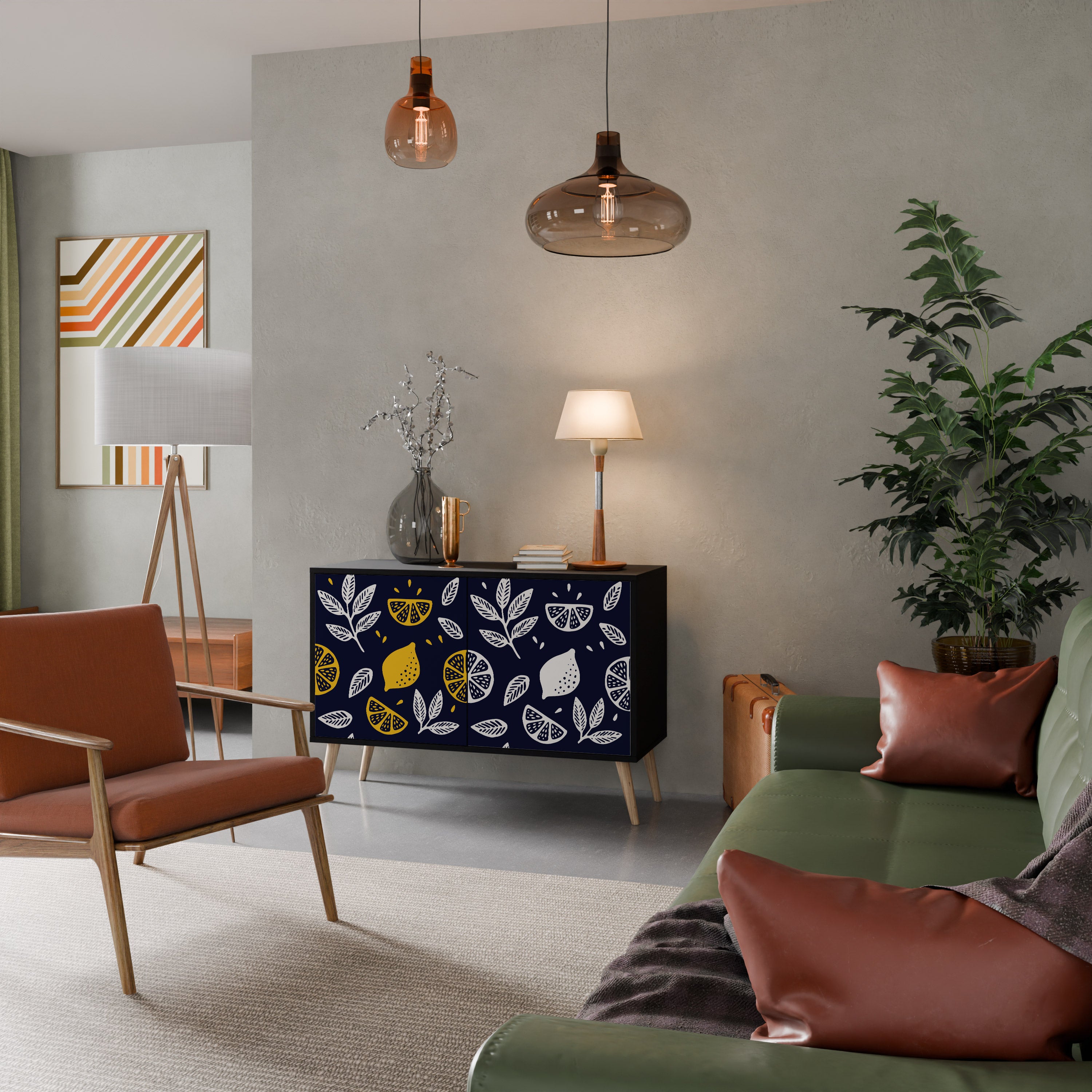 CITRUS BLACK AND WHITE 2-Door Sideboard in Black Finish