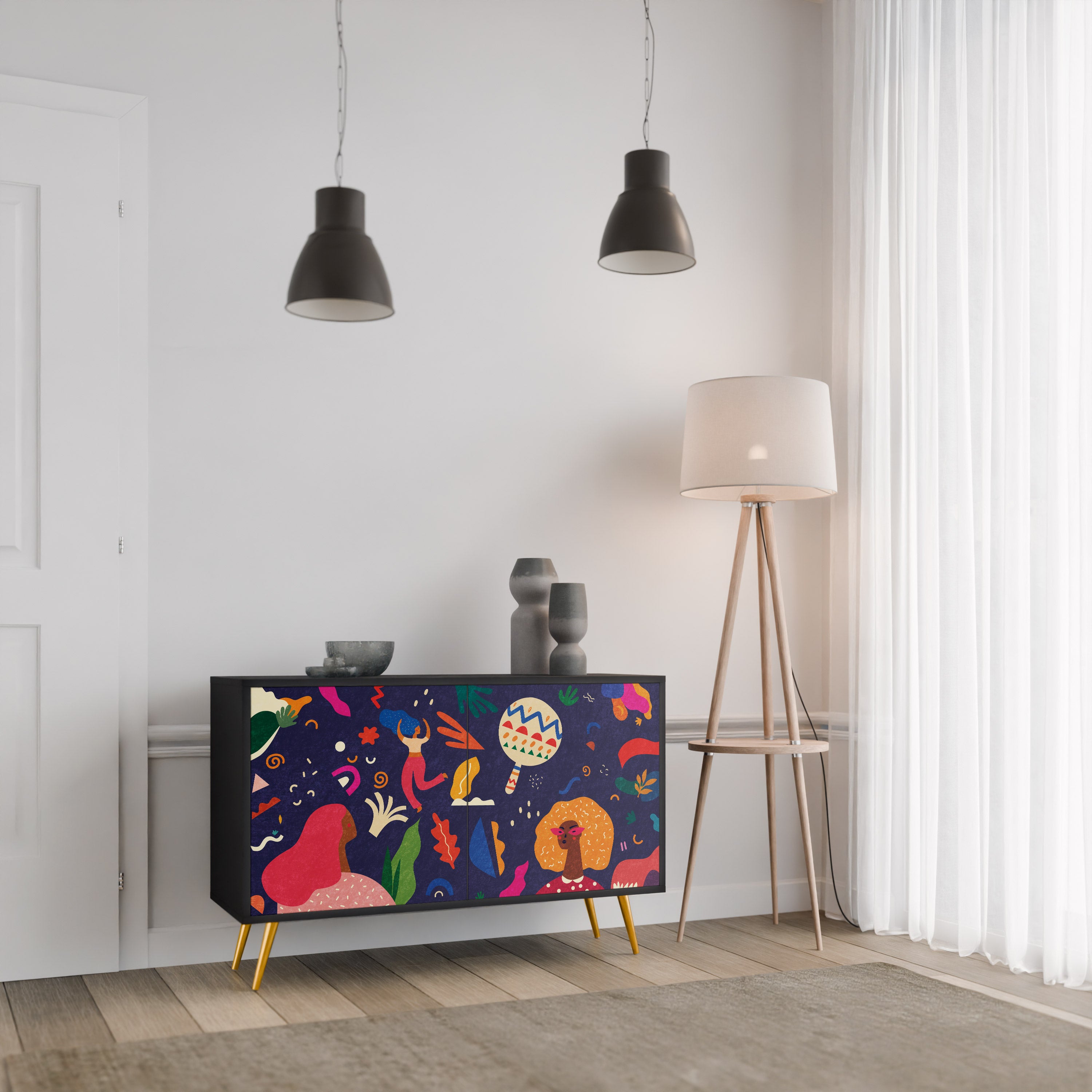 FESTIVE PLEASURES 2-Door Sideboard in Black Finish