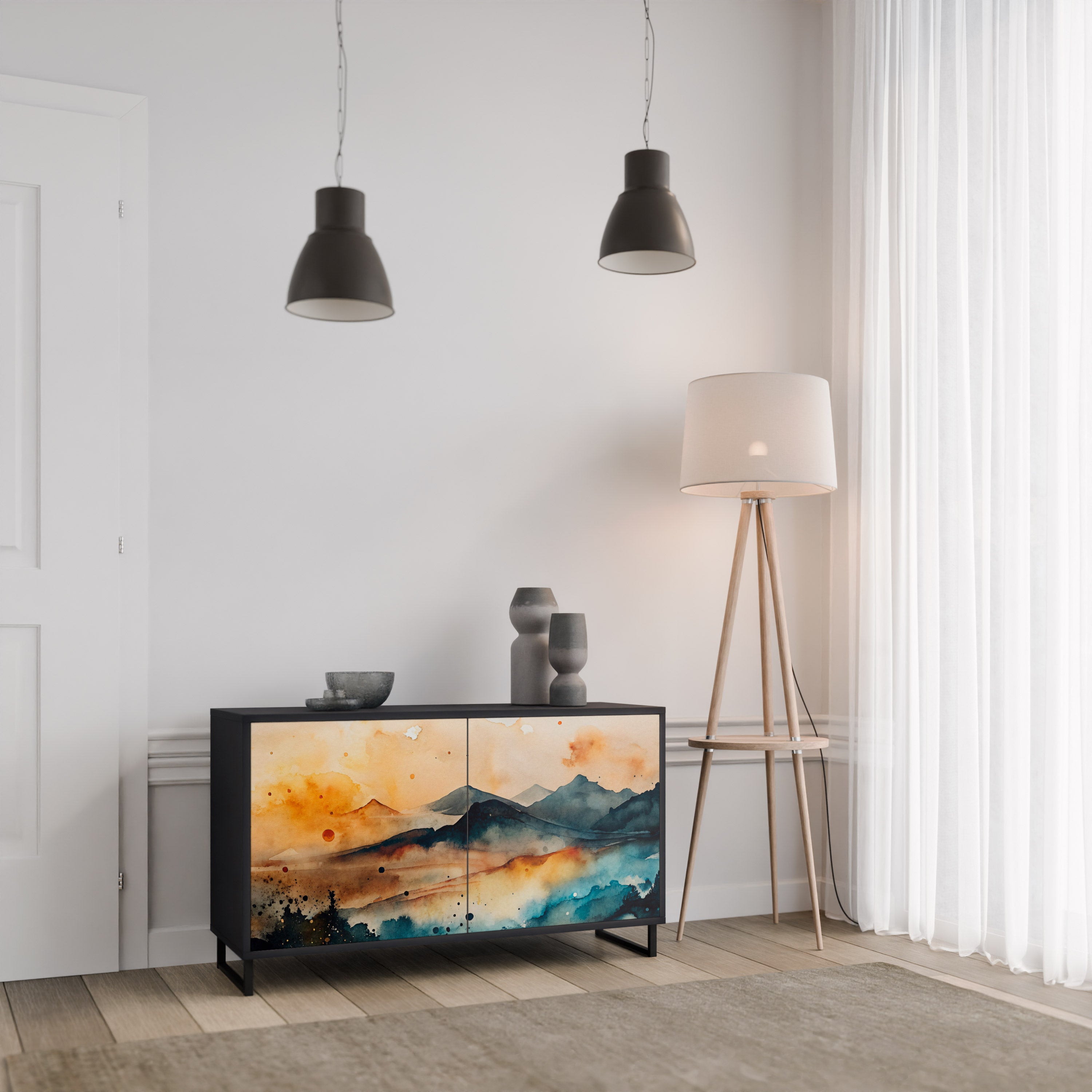 OMINOUS MOUNTAINS 2-Door Sideboard in Black Finish