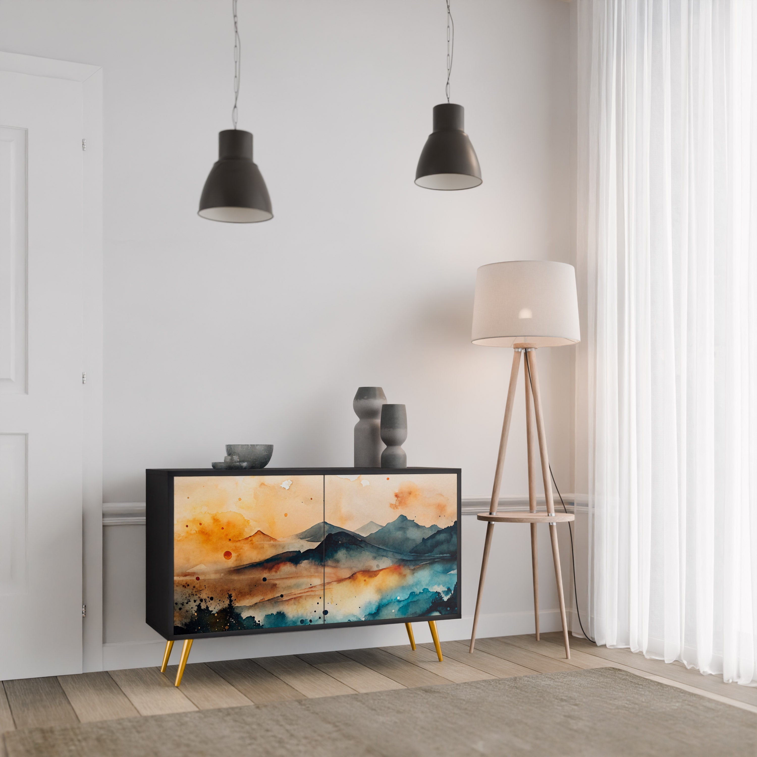 OMINOUS MOUNTAINS 2-Door Sideboard in Black Finish