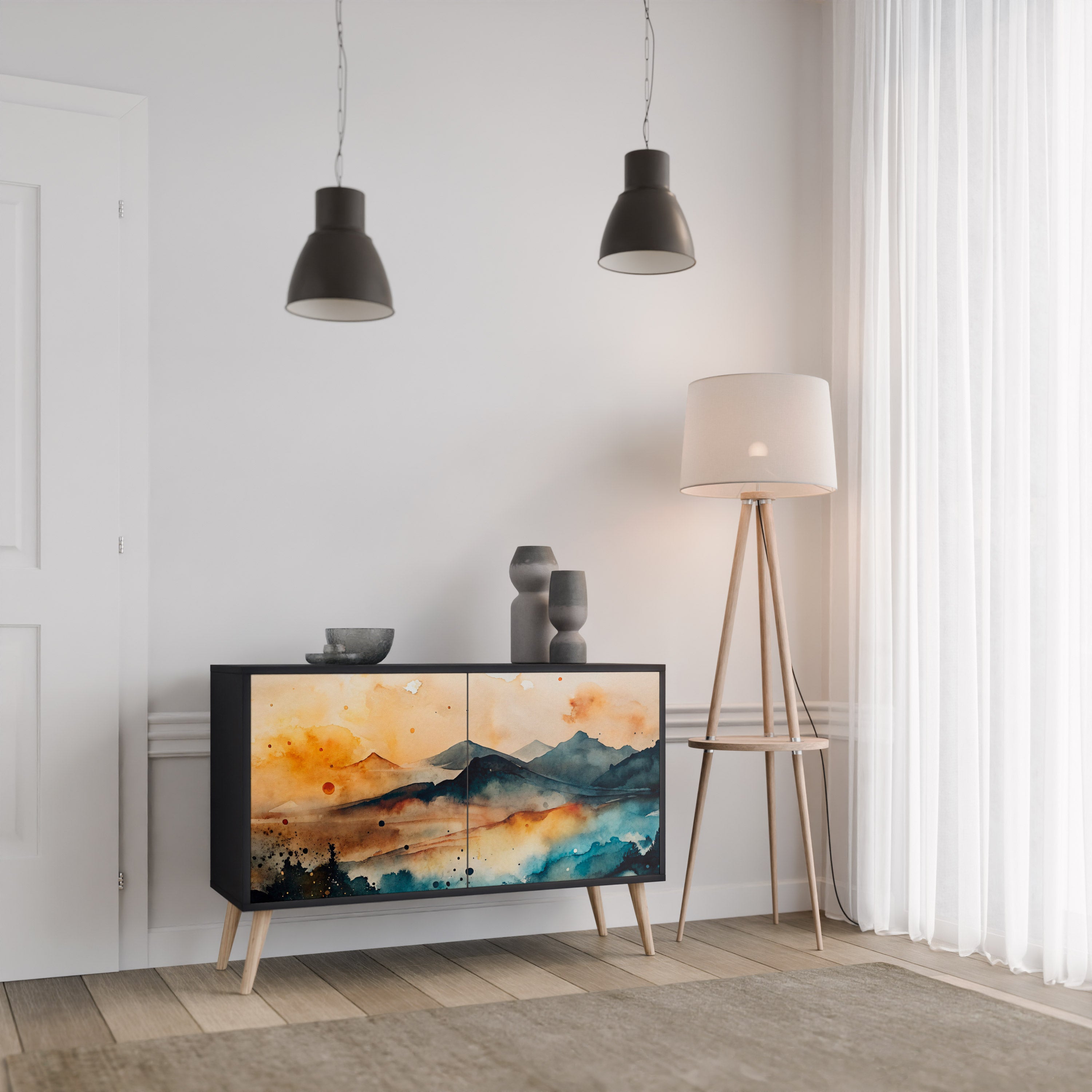 OMINOUS MOUNTAINS 2-Door Sideboard in Black Finish