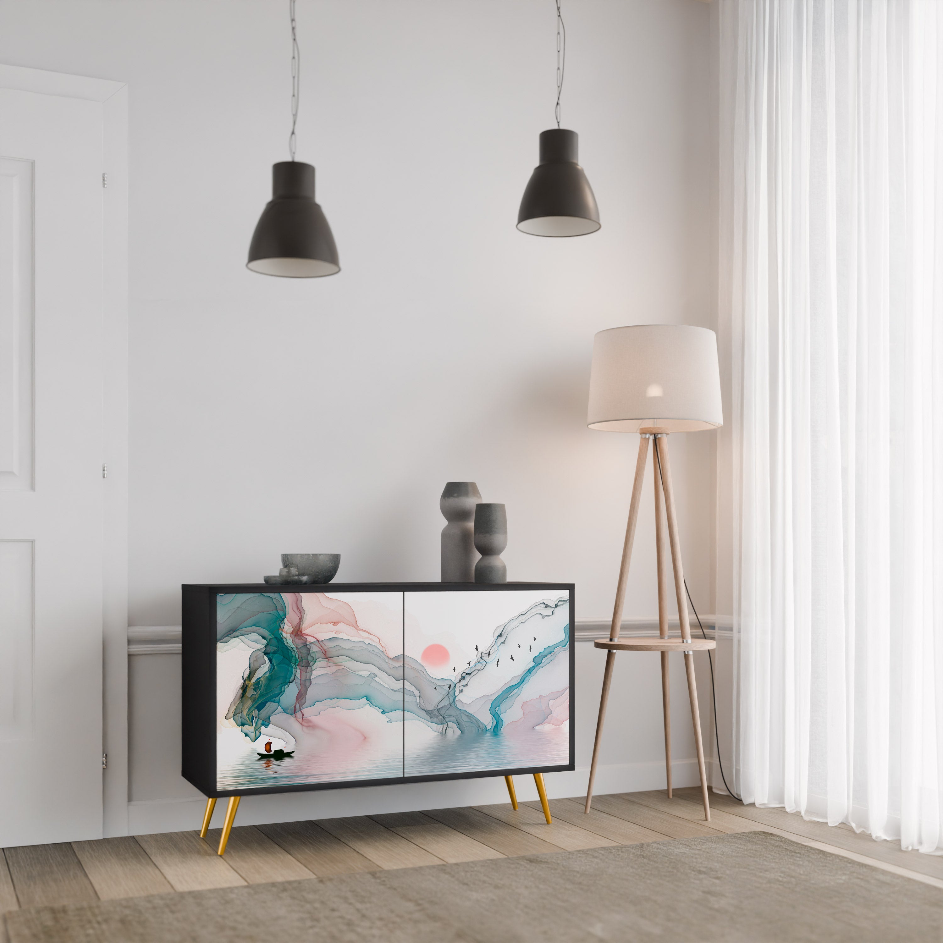 VELVET CROSSING 2-Door Sideboard in Black Finish