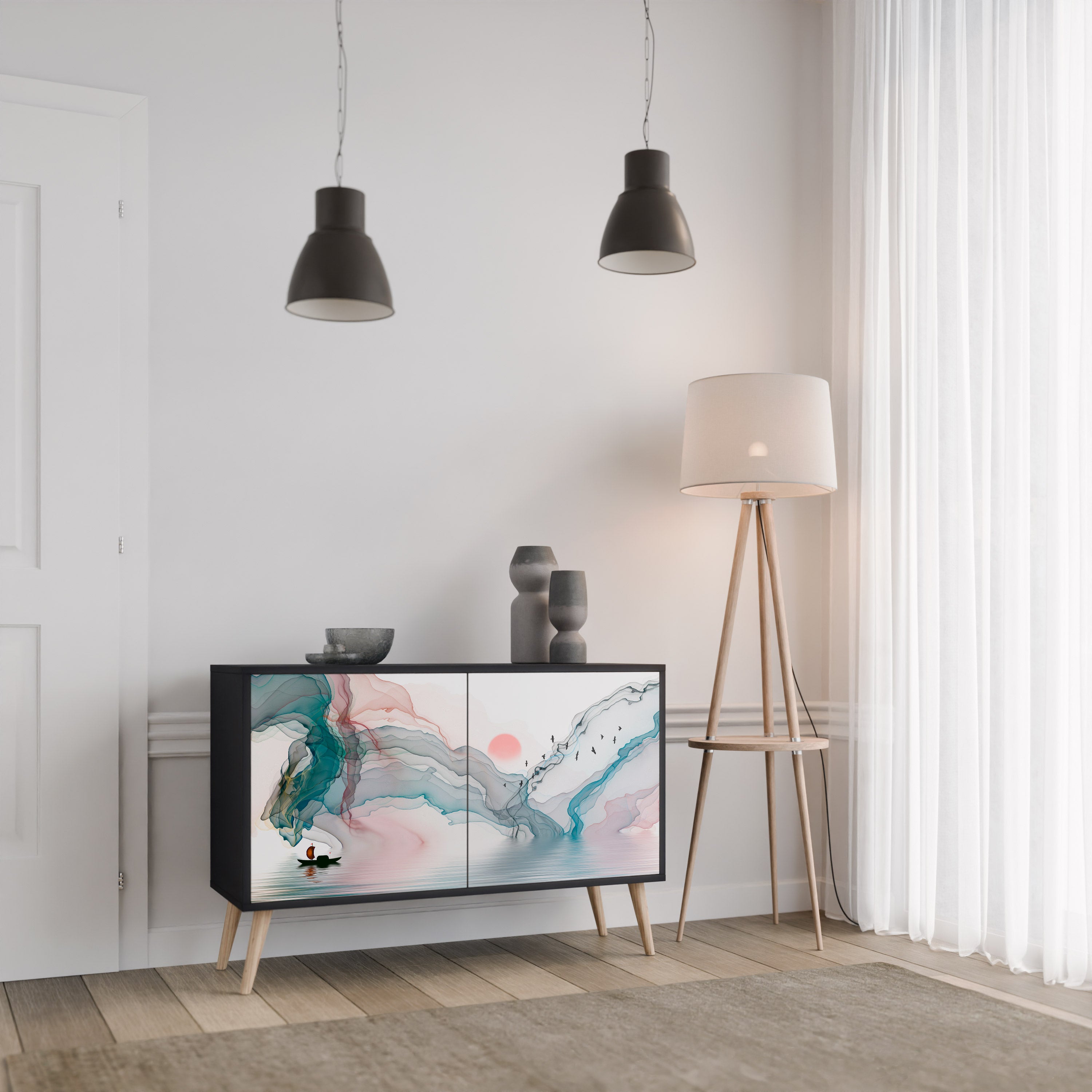 VELVET CROSSING 2-Door Sideboard in Black Finish