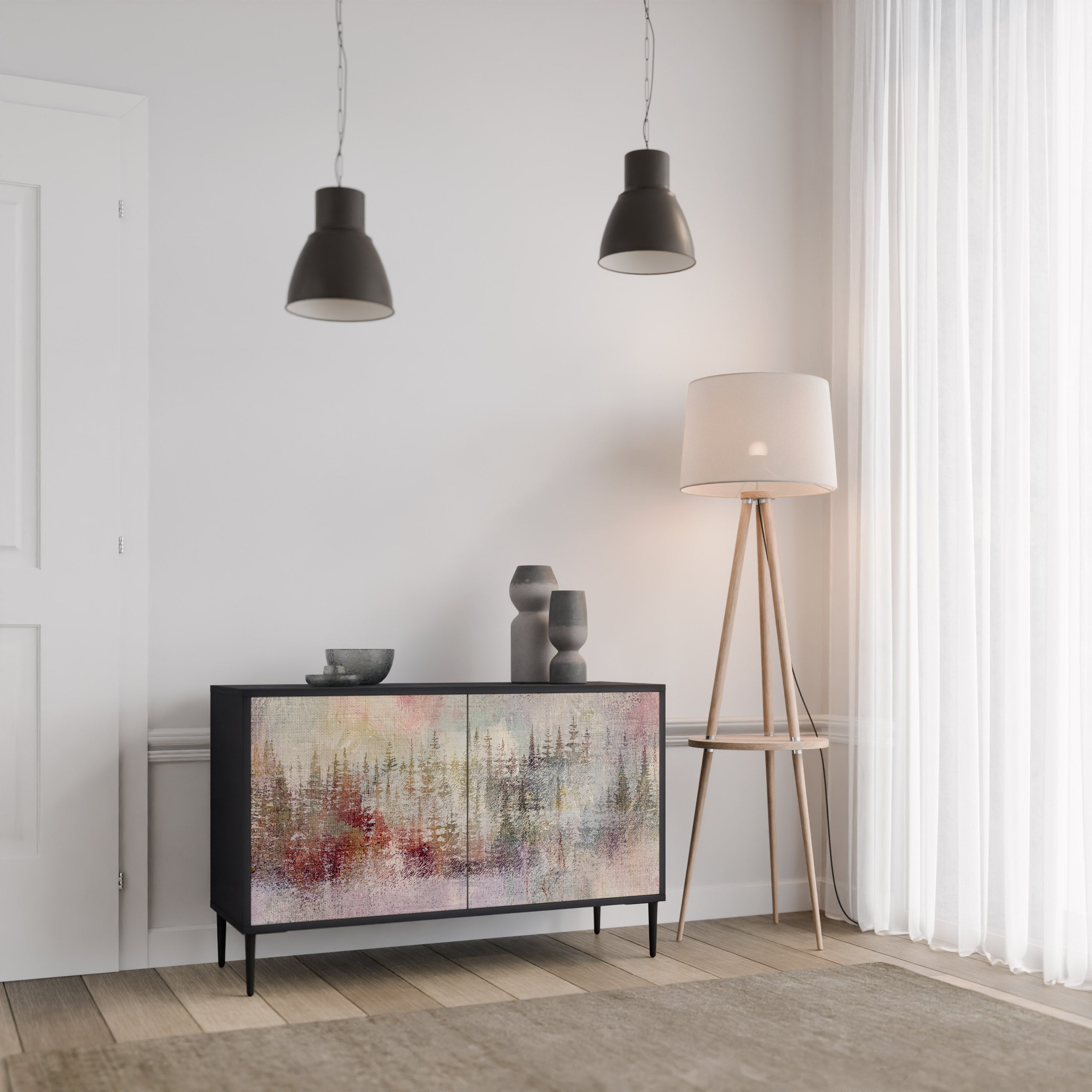 VEILED SUMMIT 2-Door Sideboard in Black Finish