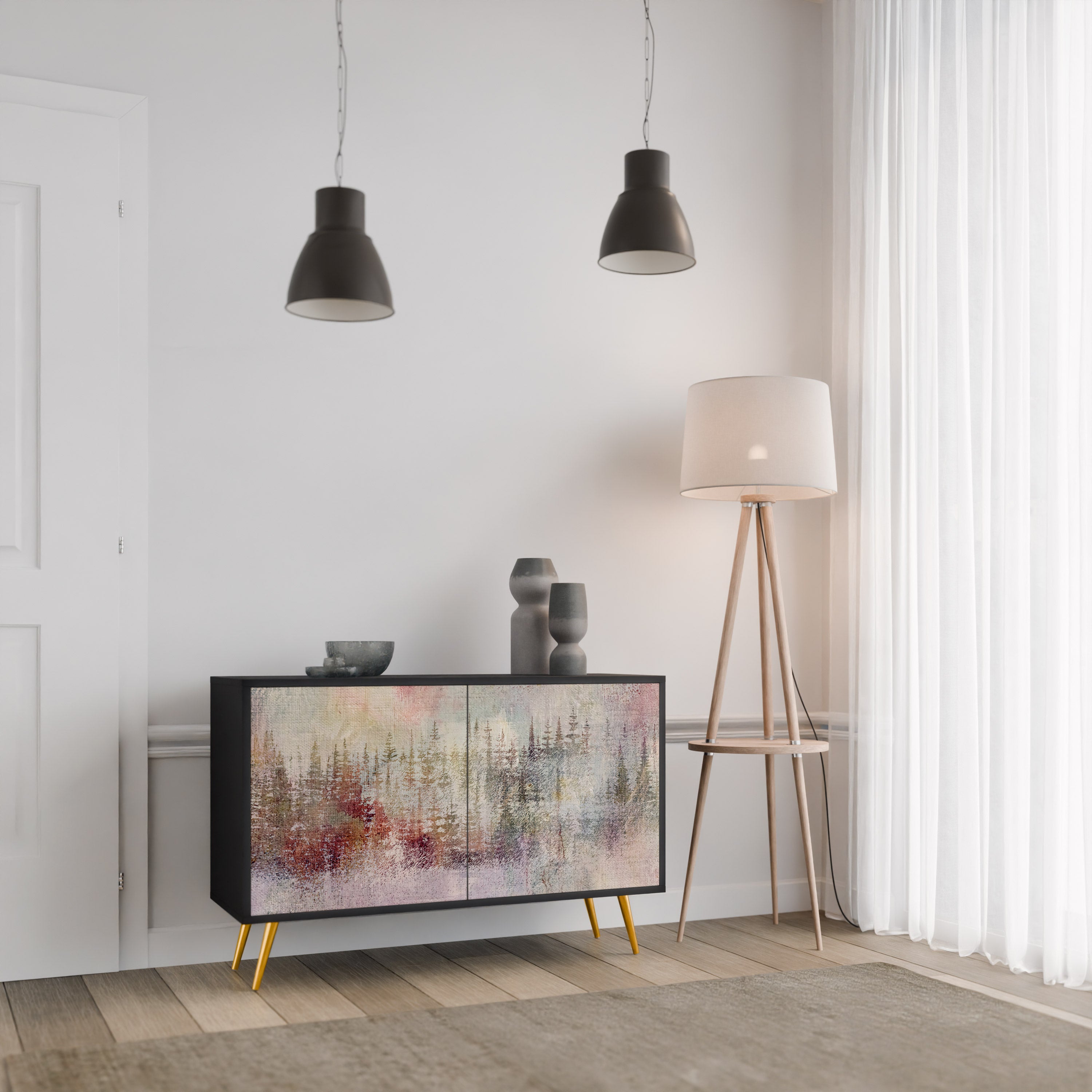 VEILED SUMMIT 2-Door Sideboard in Black Finish