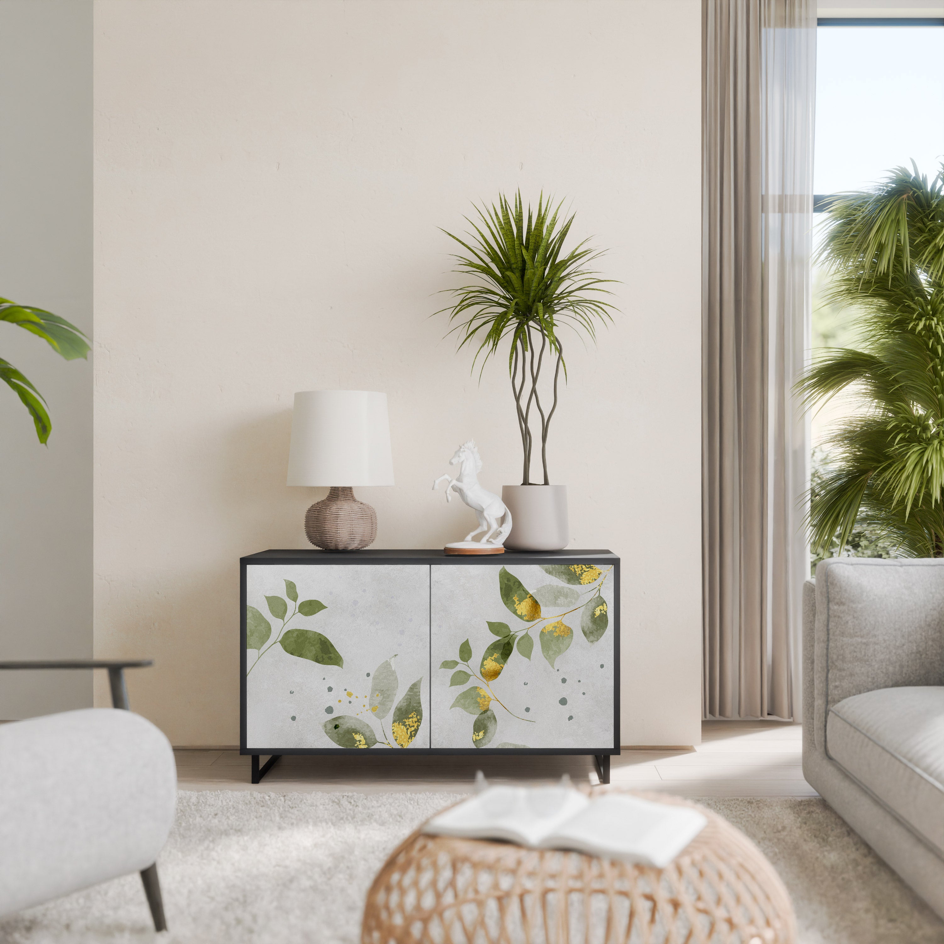 ELEGANT BOTANICS 2-Door Sideboard in Black Finish