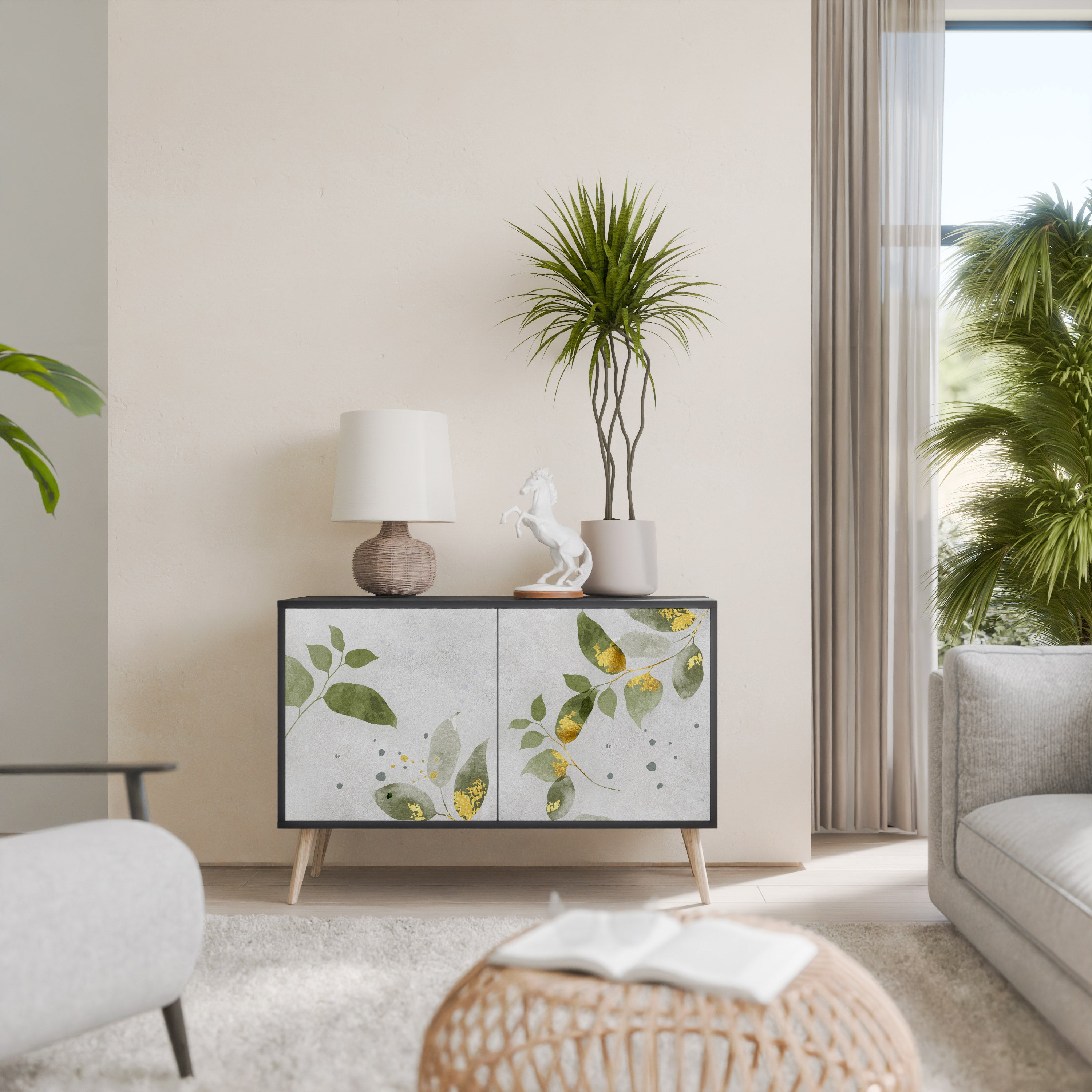 ELEGANT BOTANICS 2-Door Sideboard in Black Finish