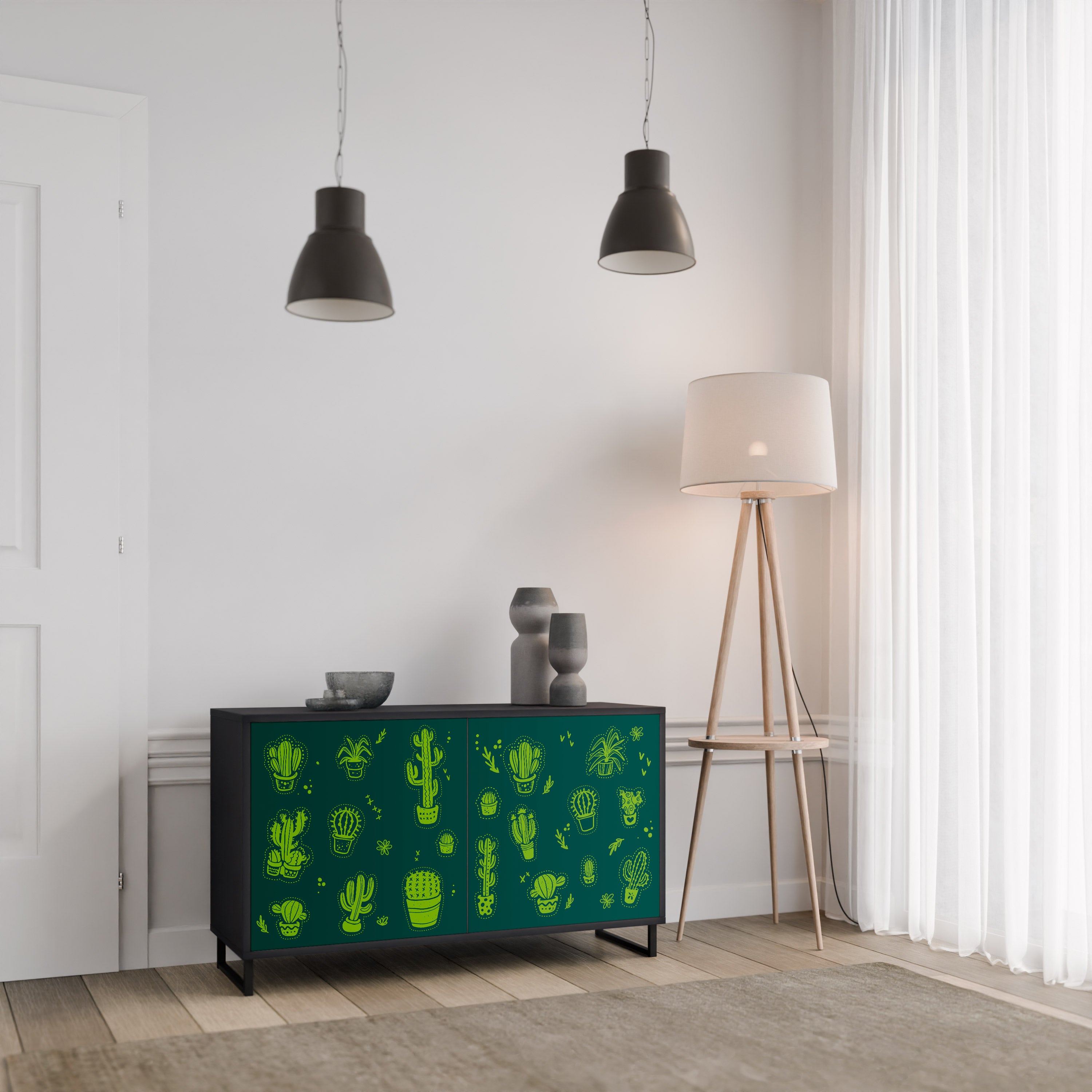 DESERT GREEN 2-Door Sideboard in Black Finish