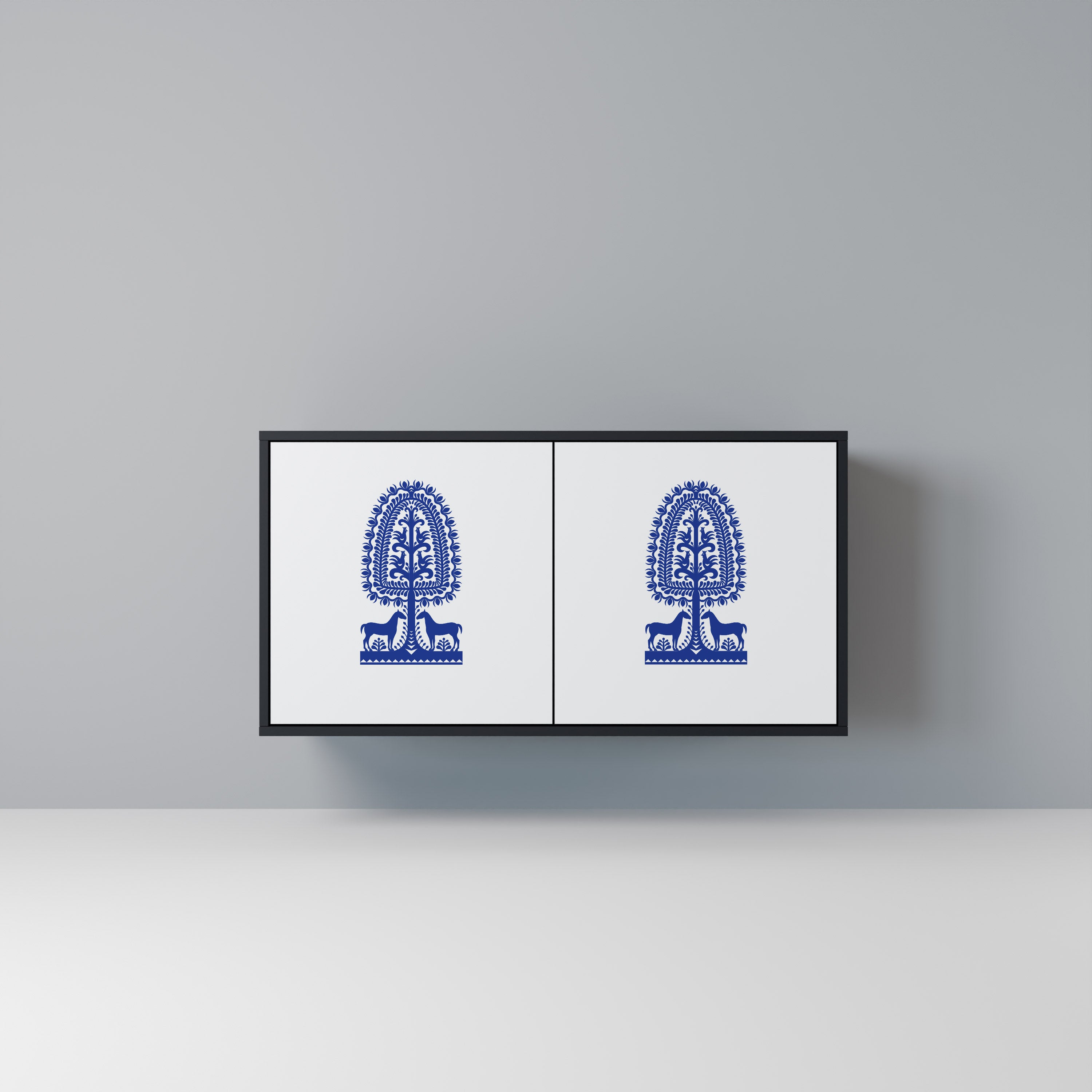 POLISH FOLK ART 2-Door Sideboard in Black Finish