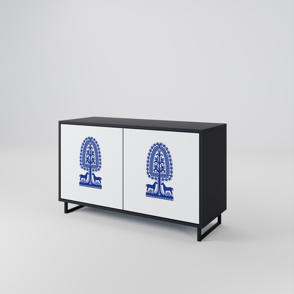 POLISH FOLK ART 2-Door Sideboard in Black Finish
