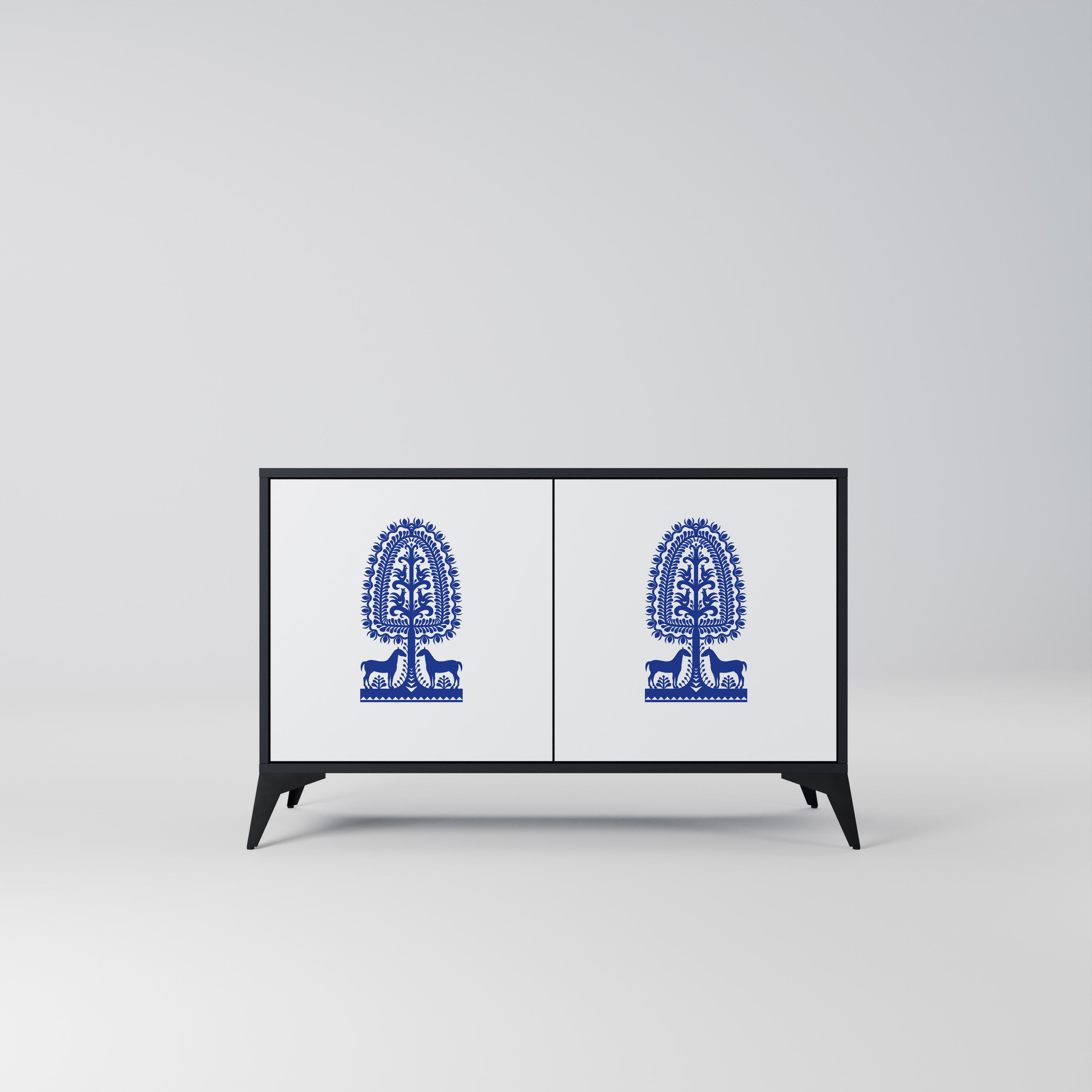 POLISH FOLK ART 2-Door Sideboard in Black Finish