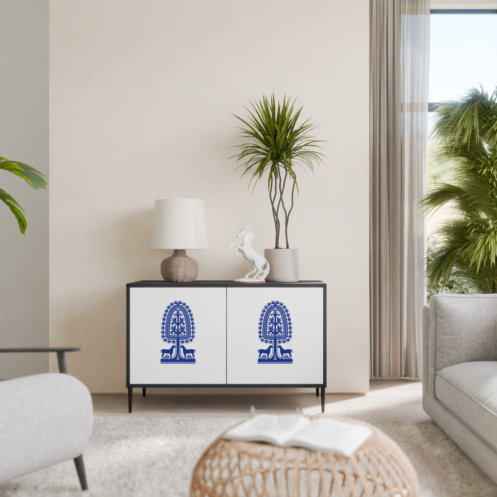 POLISH FOLK ART 2-Door Sideboard in Black Finish