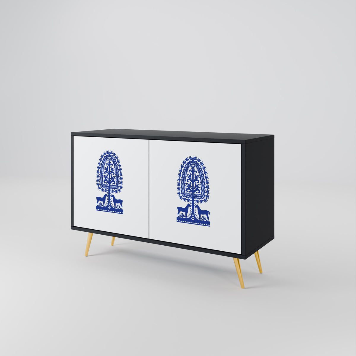 POLISH FOLK ART Aparador de 2 Puertas