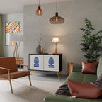 POLISH FOLK ART Aparador de 2 Puertas en Acabado Negro