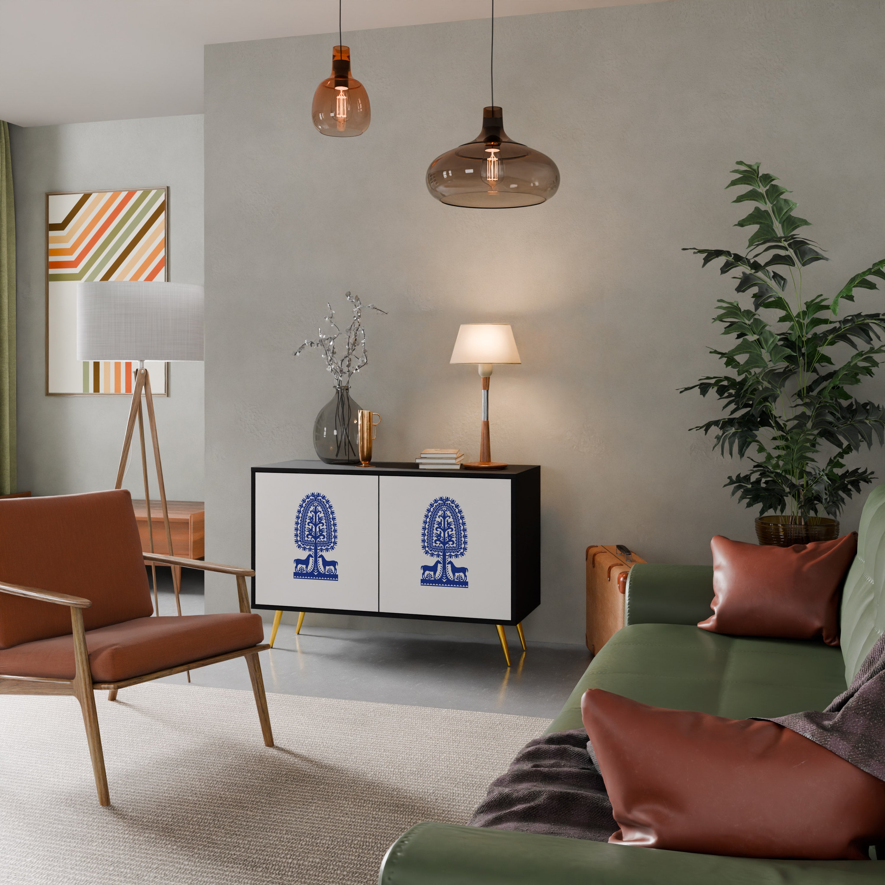 POLISH FOLK ART 2-Door Sideboard in Black Finish