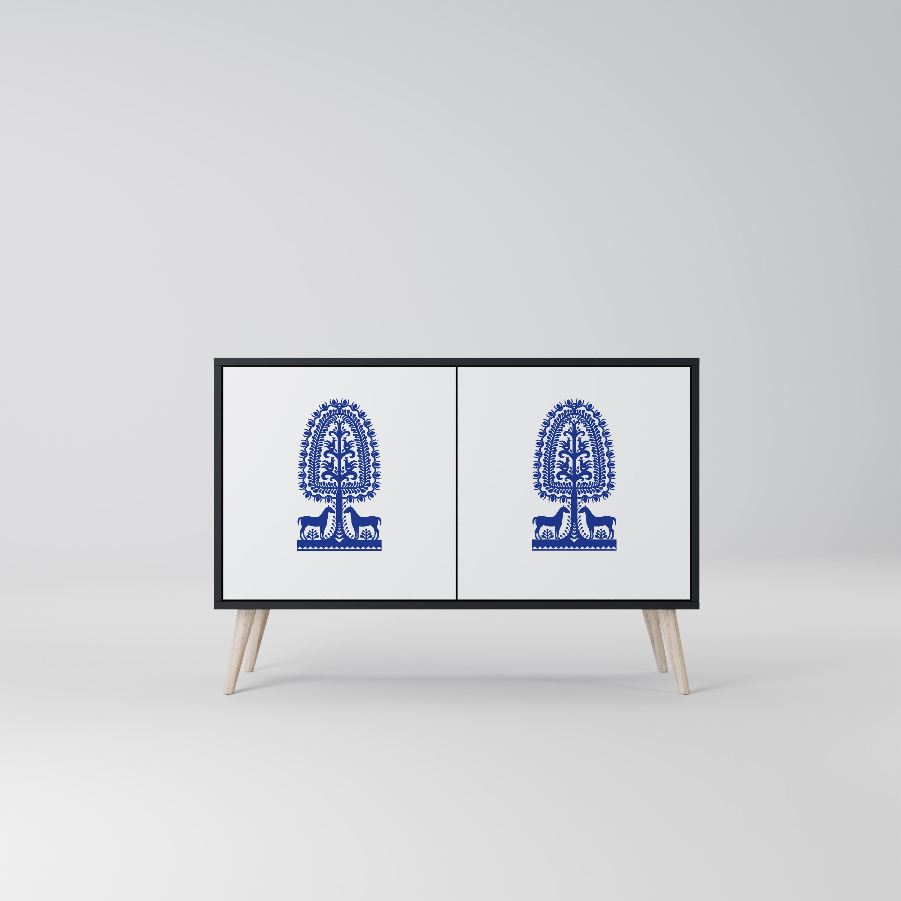 POLISH FOLK ART 2-Door Sideboard in Black Finish