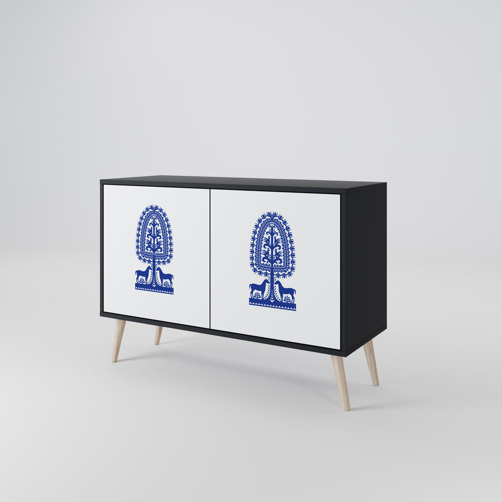 POLISH FOLK ART 2-Door Sideboard in Black Finish
