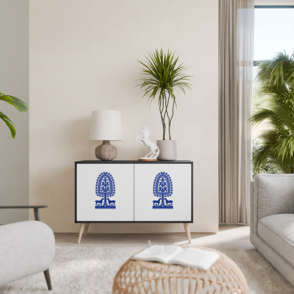 POLISH FOLK ART 2-Door Sideboard in Black Finish