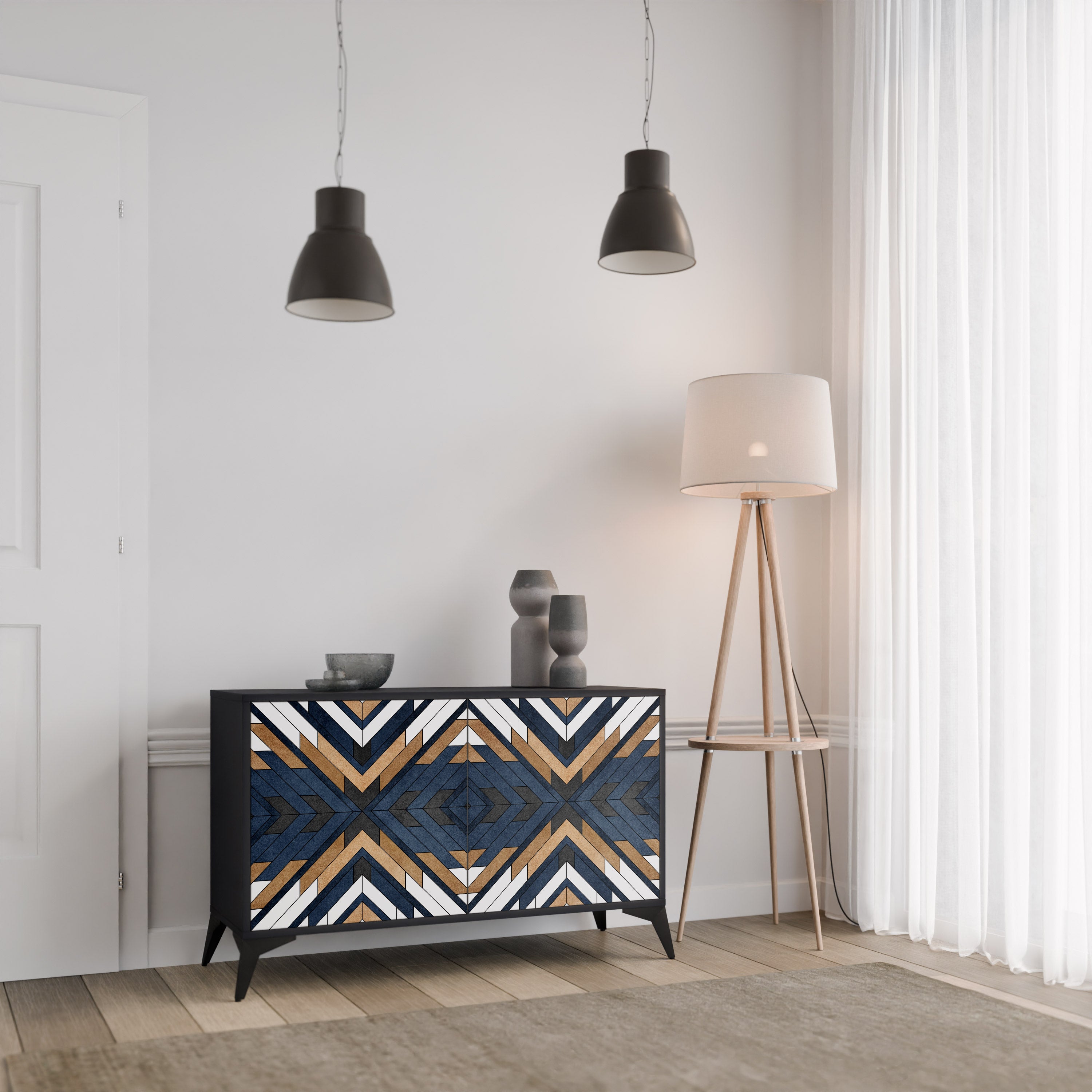 ARTFUL GEOMETRY 2-Door Sideboard in Black Finish