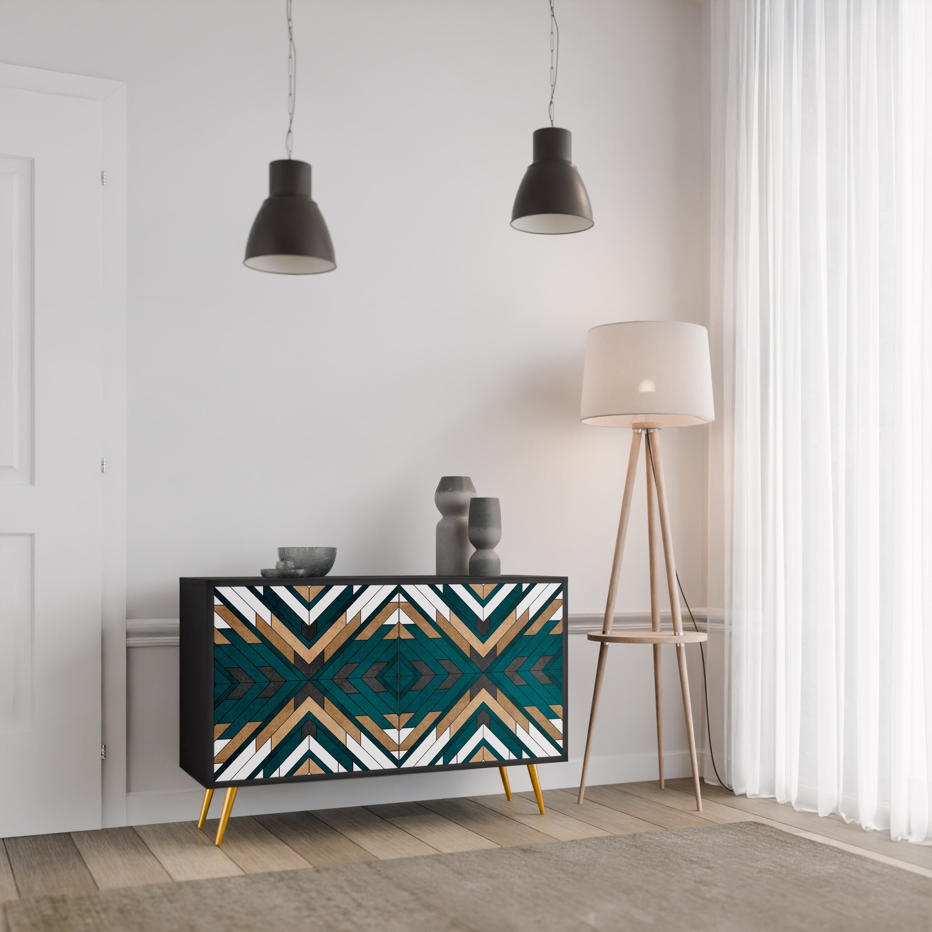 ARTISTIC GEOMETRY 2-Door Sideboard in Black Finish