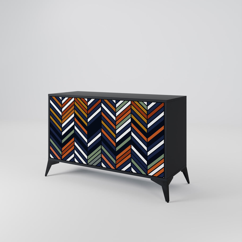 VIBRANT PATCHWORK 2-Door Sideboard in Black Finish