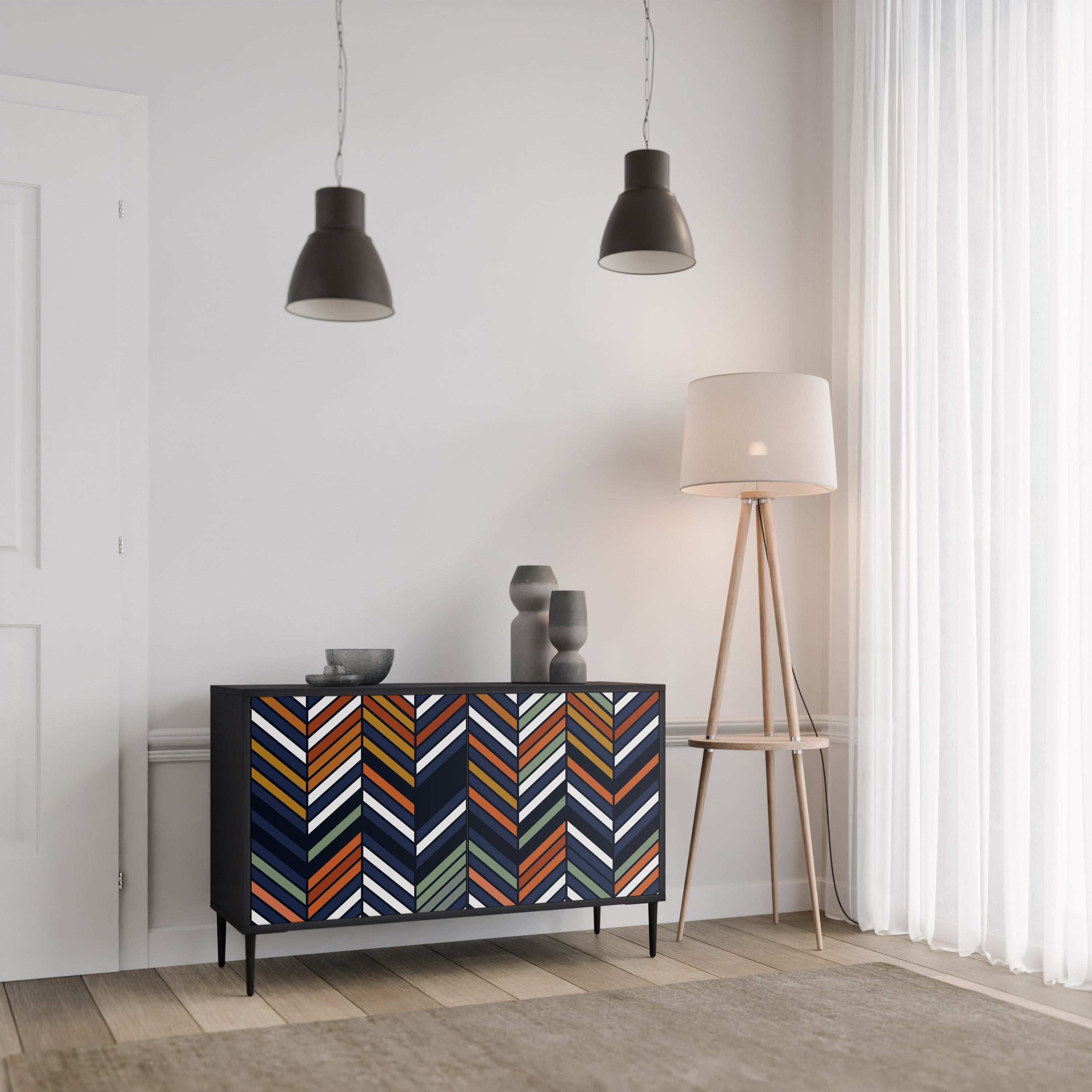 VIBRANT PATCHWORK 2-Door Sideboard in Black Finish