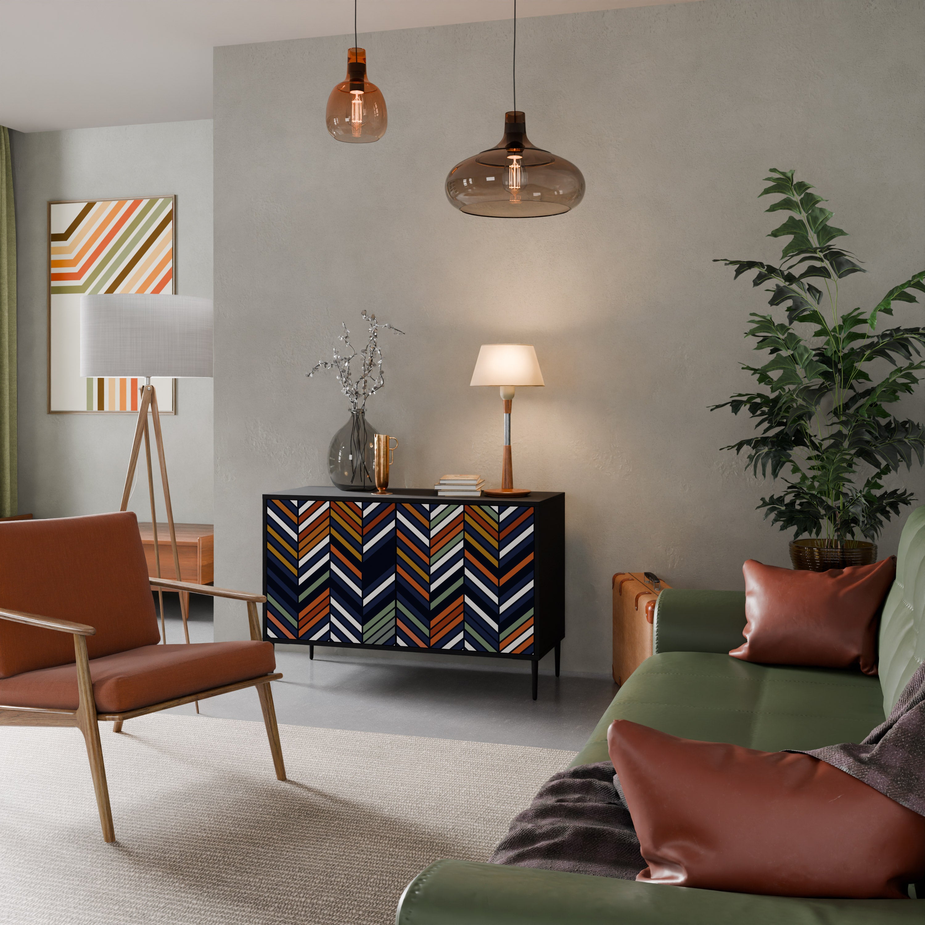 VIBRANT PATCHWORK 2-Door Sideboard in Black Finish