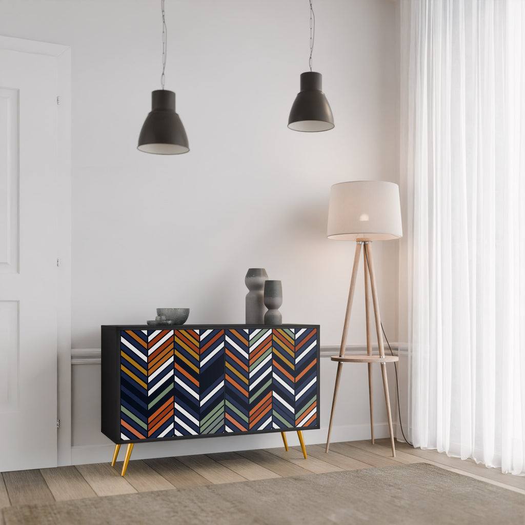 VIBRANT PATCHWORK 2-Door Sideboard in Black Finish