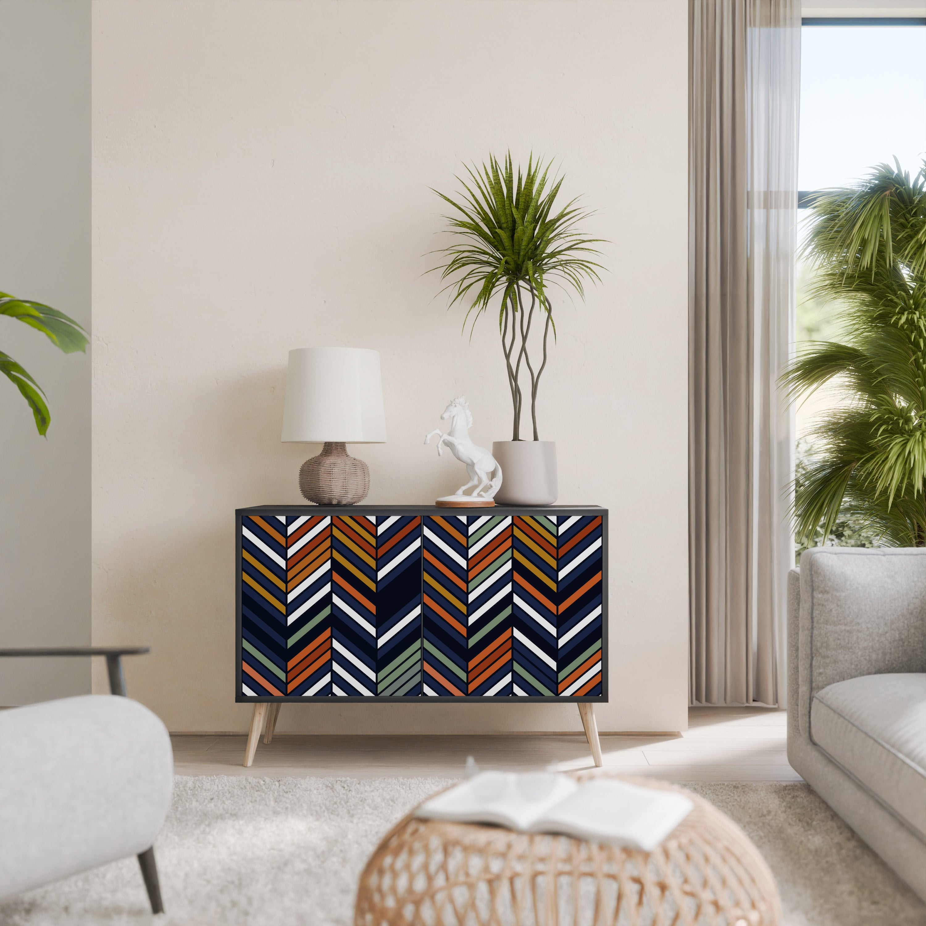 VIBRANT PATCHWORK 2-Door Sideboard in Black Finish