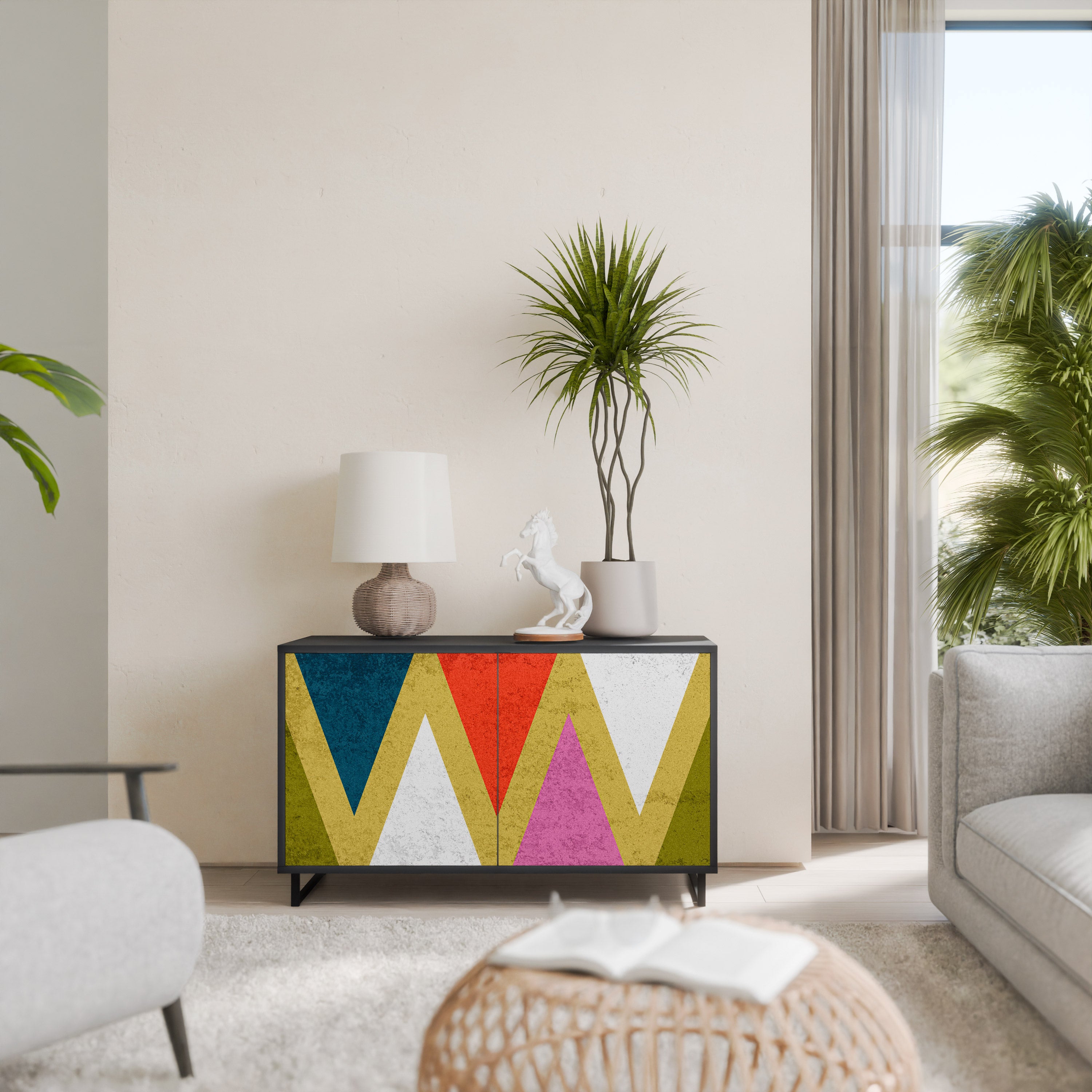 COLORFUL TRIANGLES 2-Door Sideboard in Black Finish