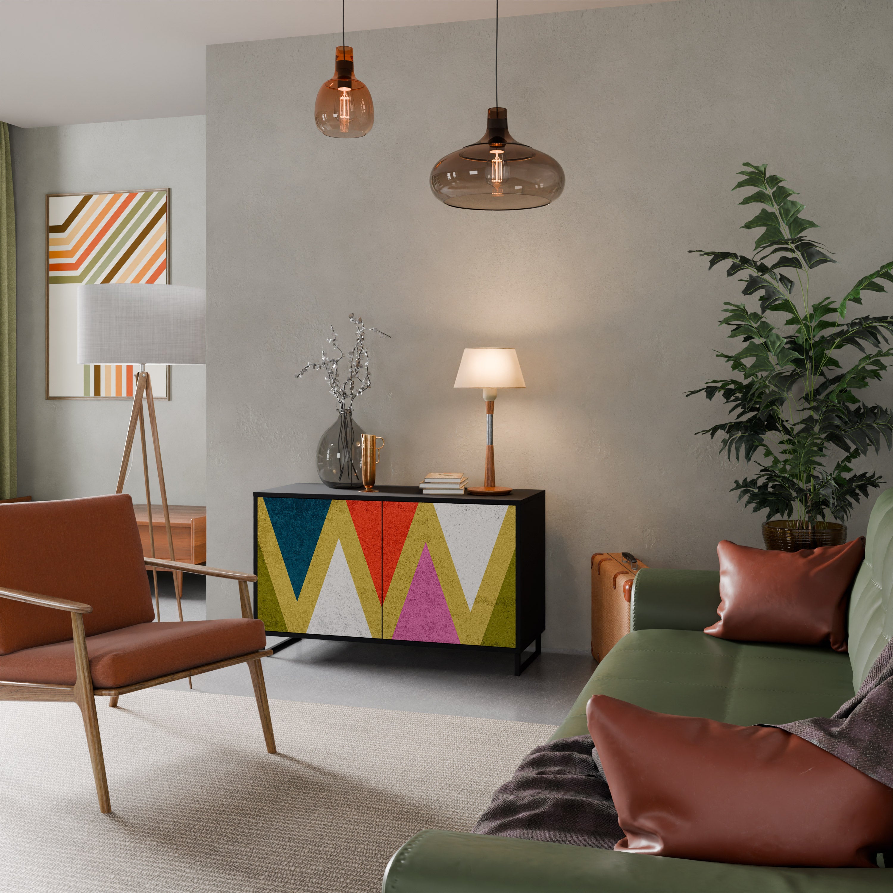 COLORFUL TRIANGLES 2-Door Sideboard in Black Finish