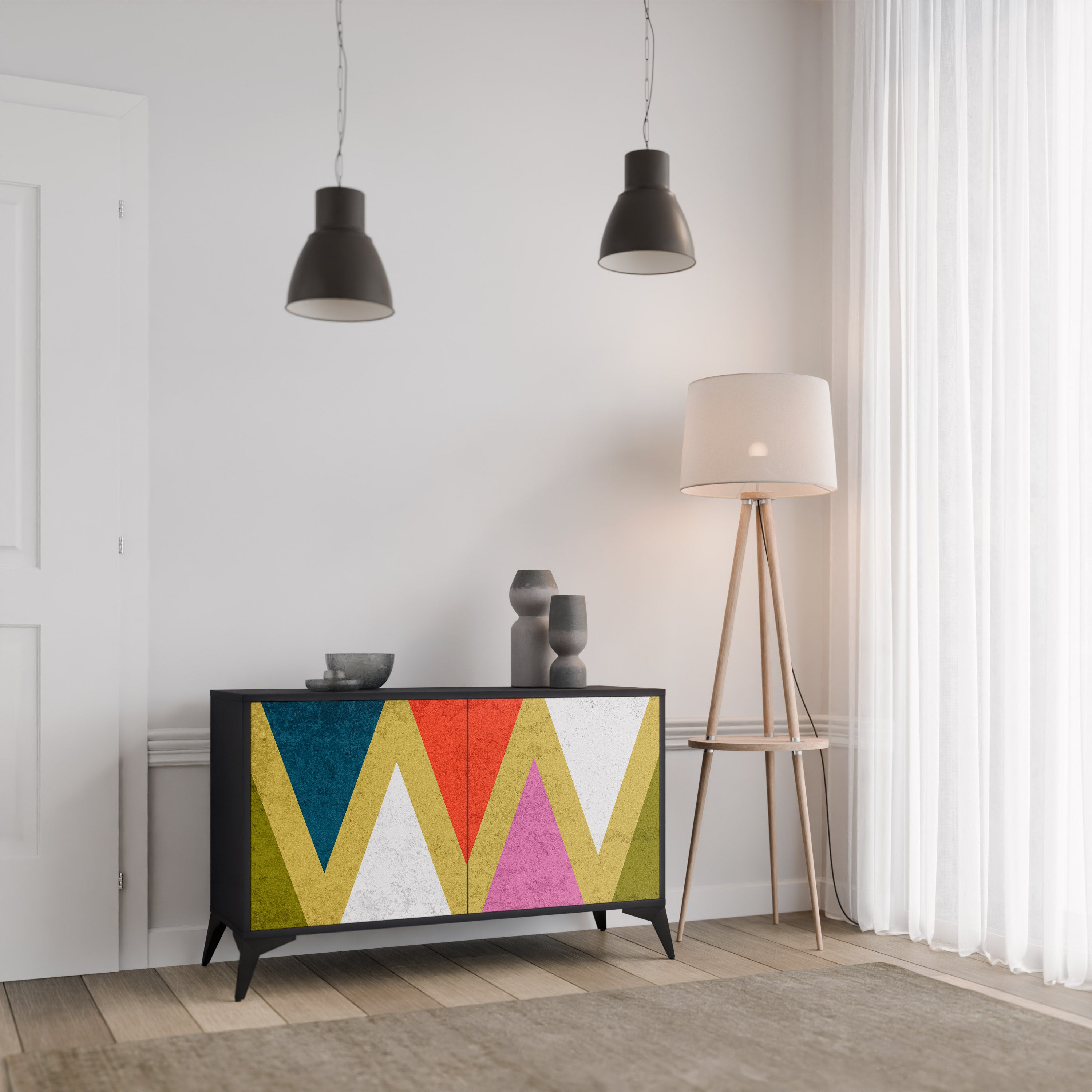 COLORFUL TRIANGLES 2-Door Sideboard in Black Finish