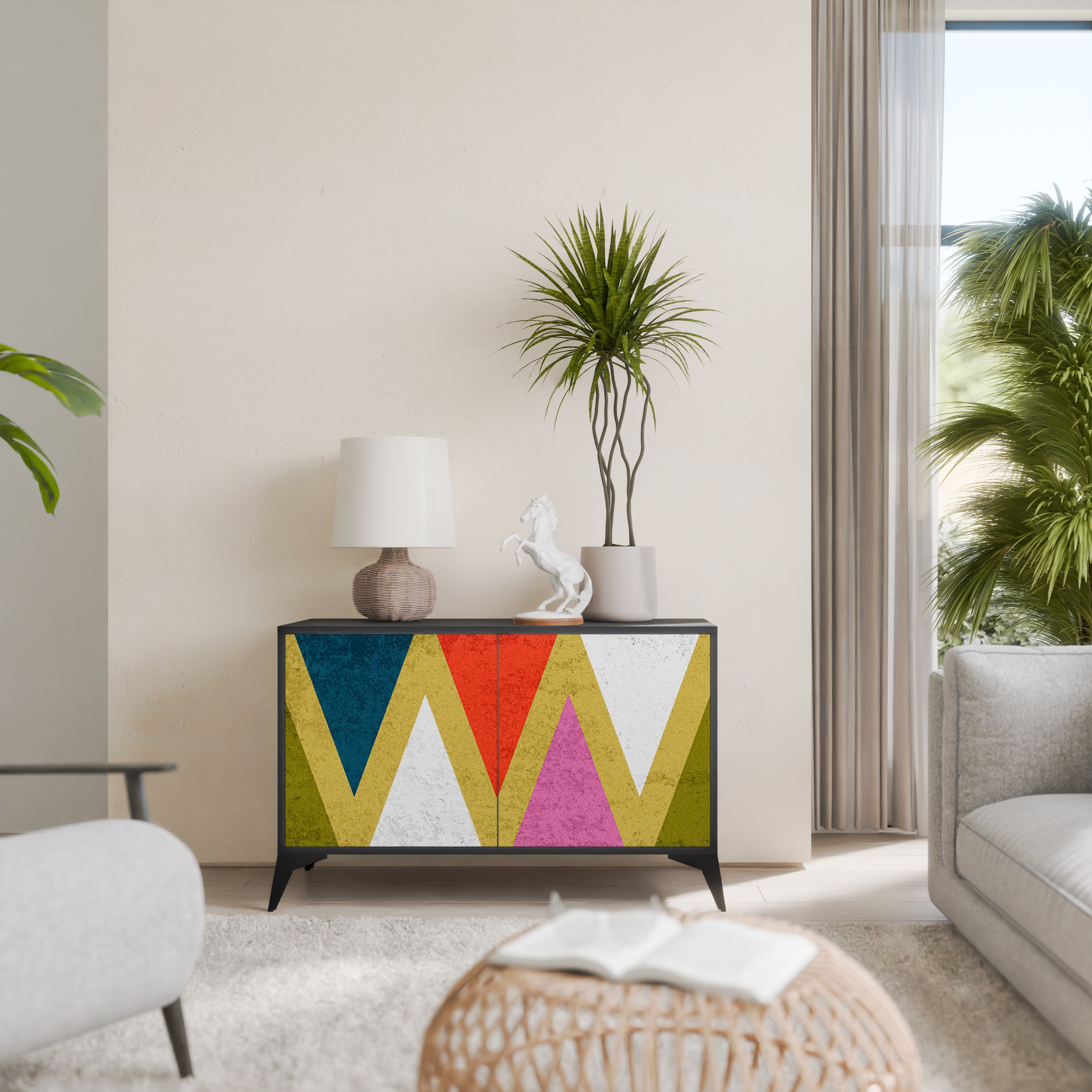 COLORFUL TRIANGLES 2-Door Sideboard in Black Finish