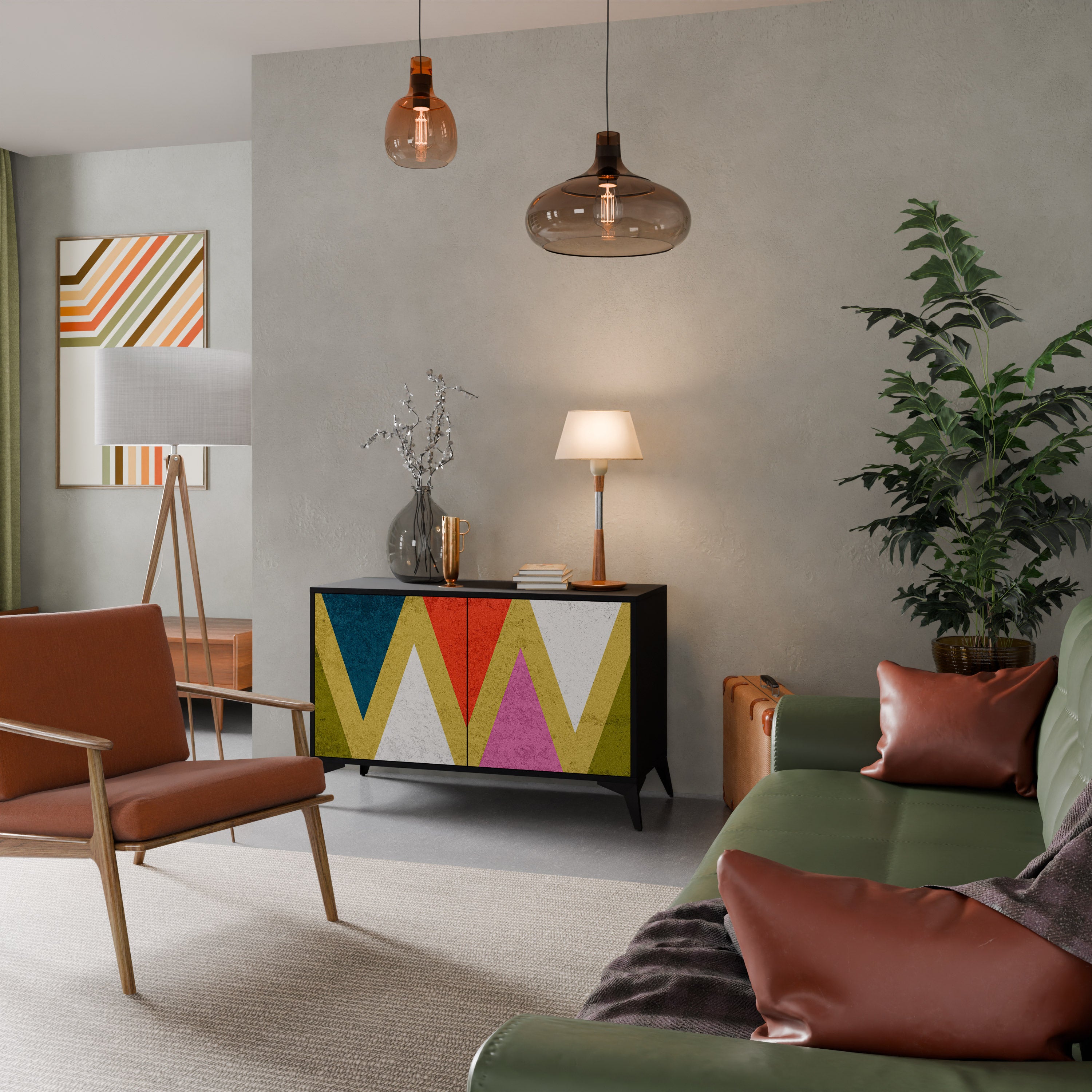 COLORFUL TRIANGLES 2-Door Sideboard in Black Finish