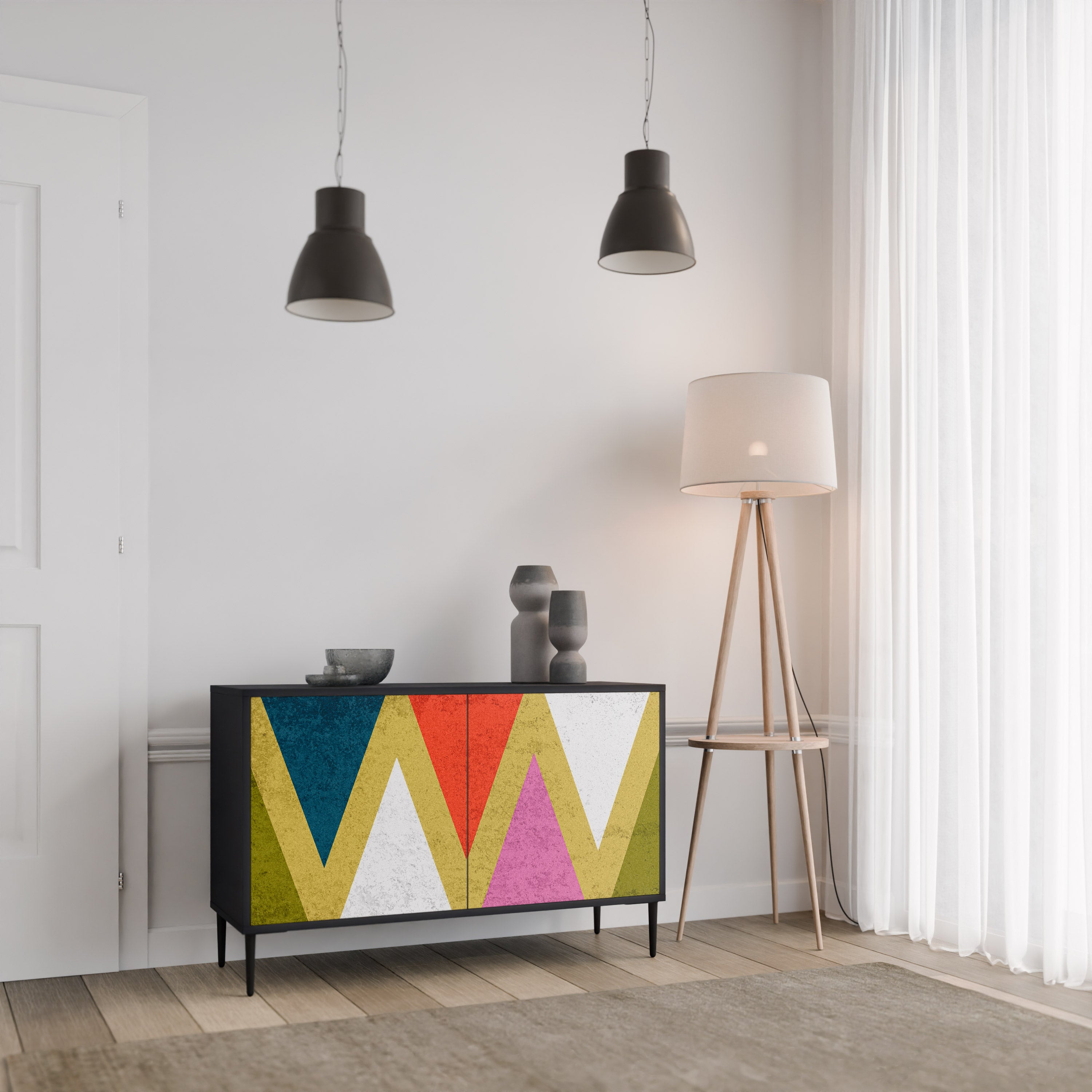 COLORFUL TRIANGLES 2-Door Sideboard in Black Finish