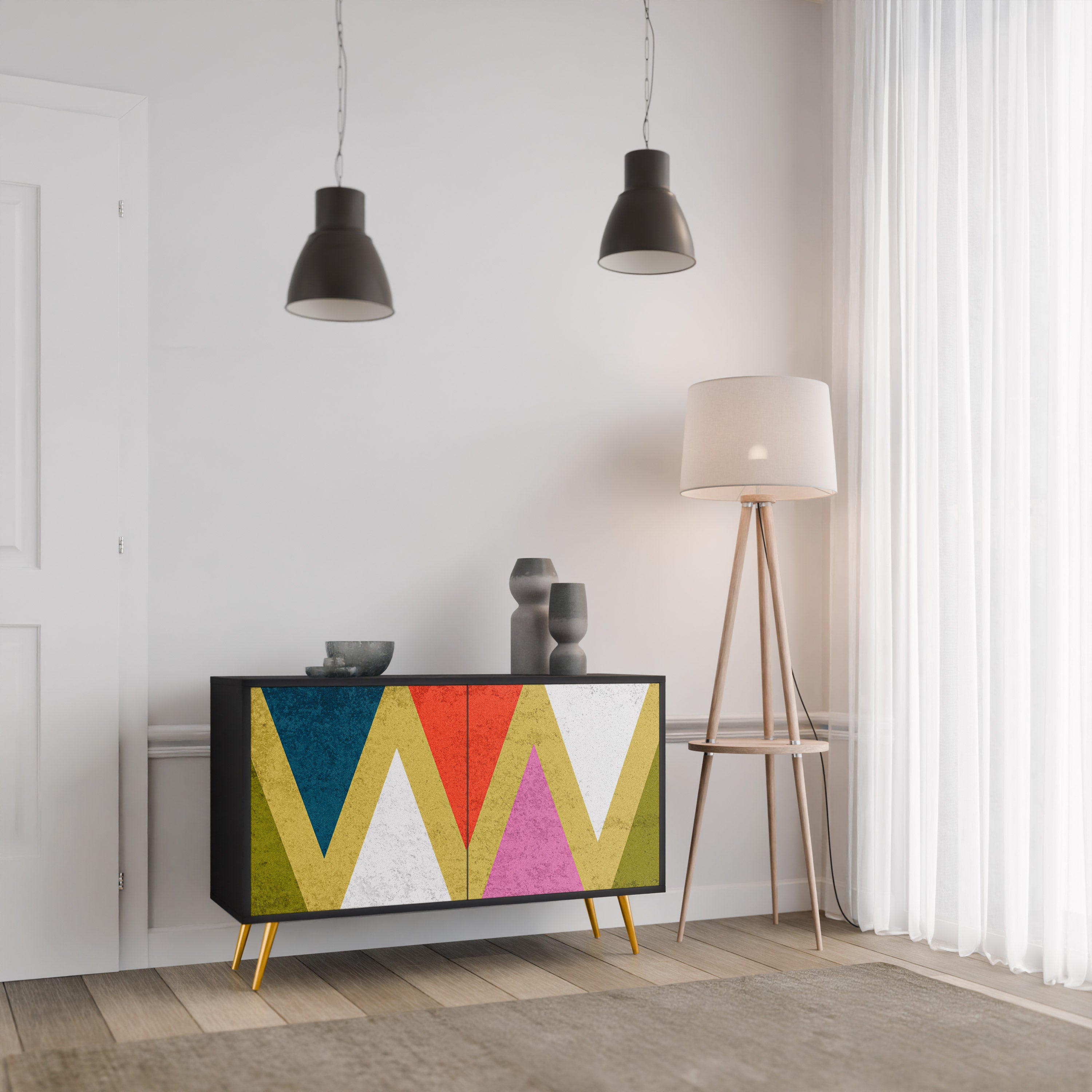 COLORFUL TRIANGLES 2-Door Sideboard in Black Finish