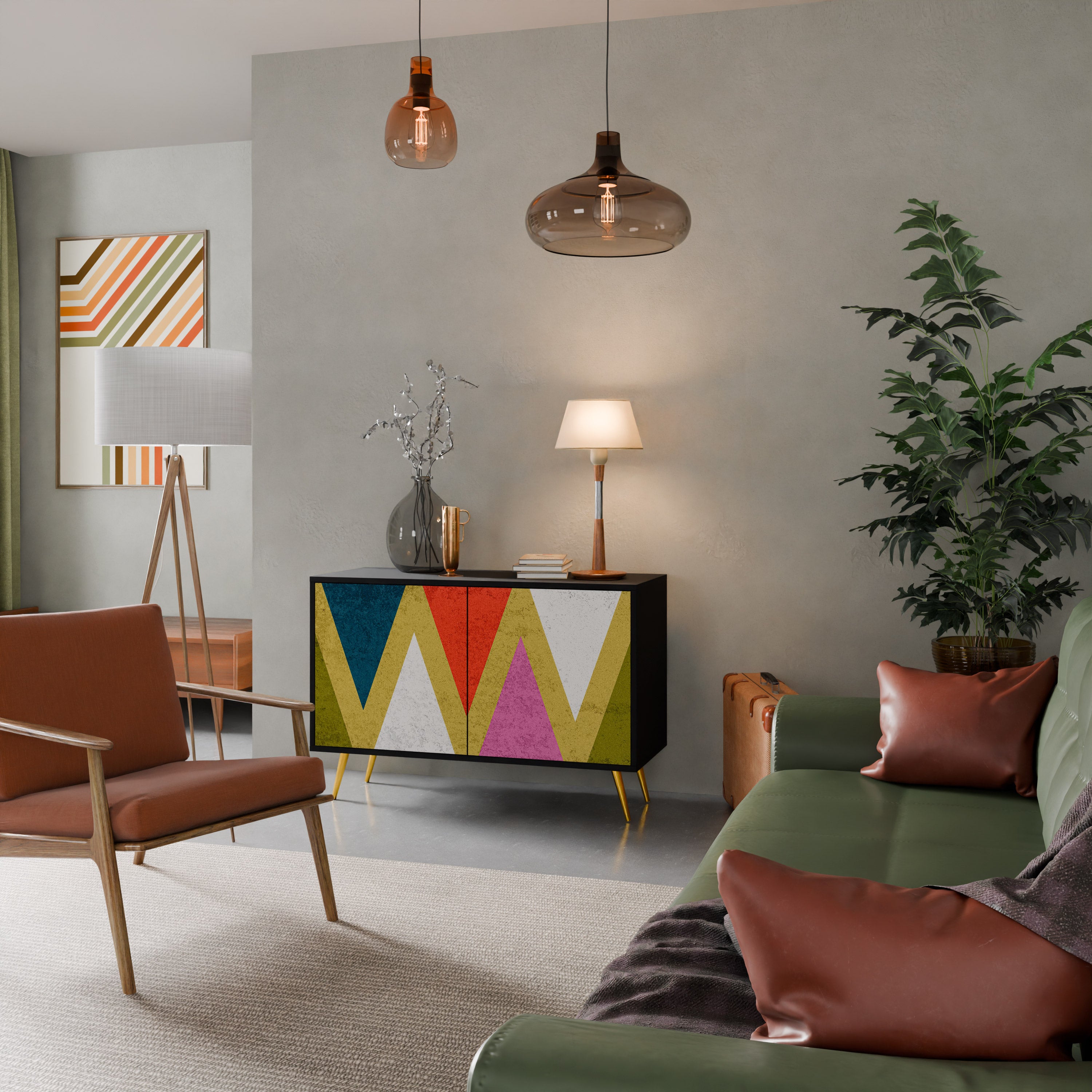 COLORFUL TRIANGLES 2-Door Sideboard in Black Finish